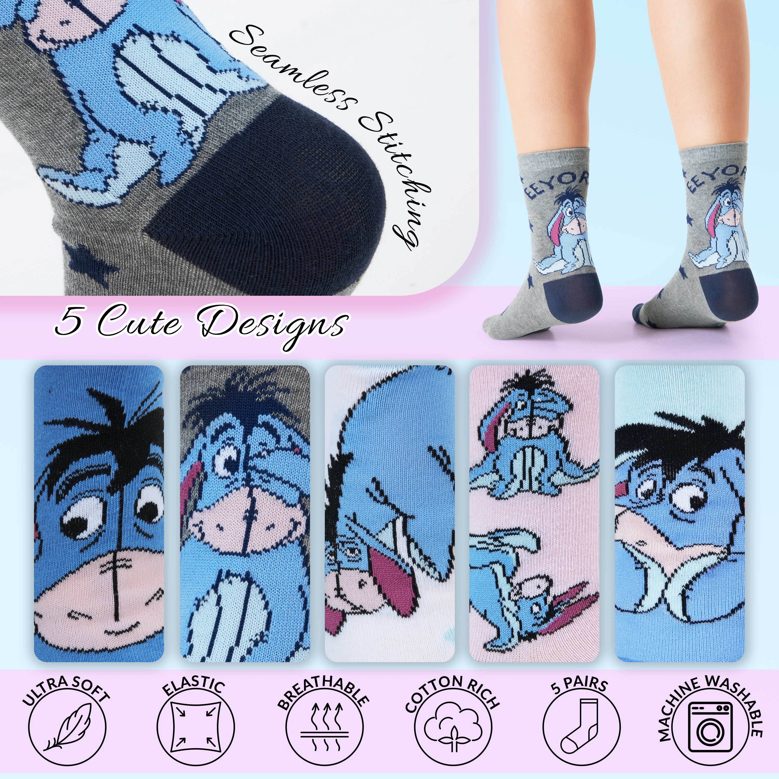Disney Women’s Socks - 5 Pairs Eeyore Socks, Winnie The Pooh Gifts - Get Trend