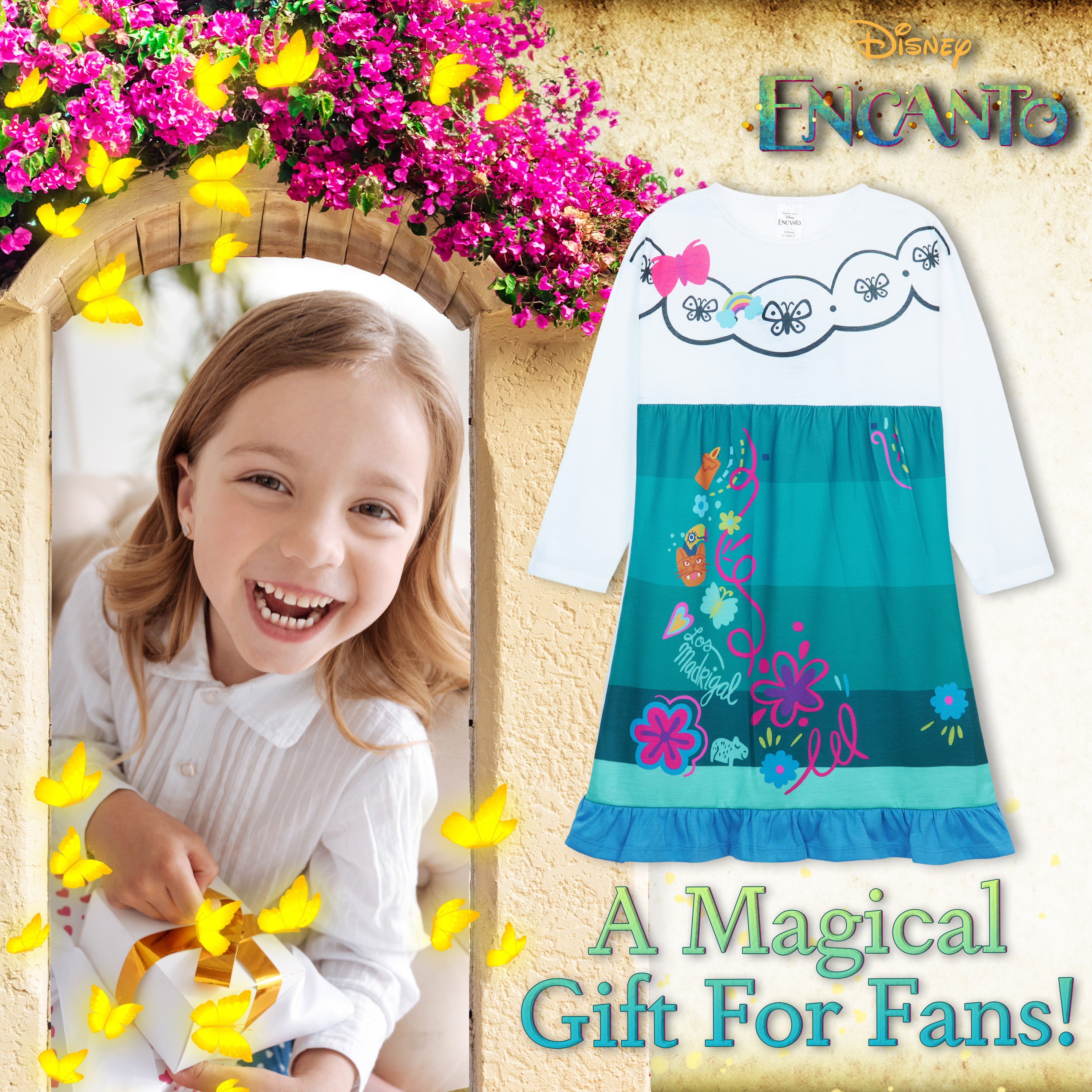 Disney Girls Nightdress, Encanto Long Sleeve Nightie for Girls - Get Trend