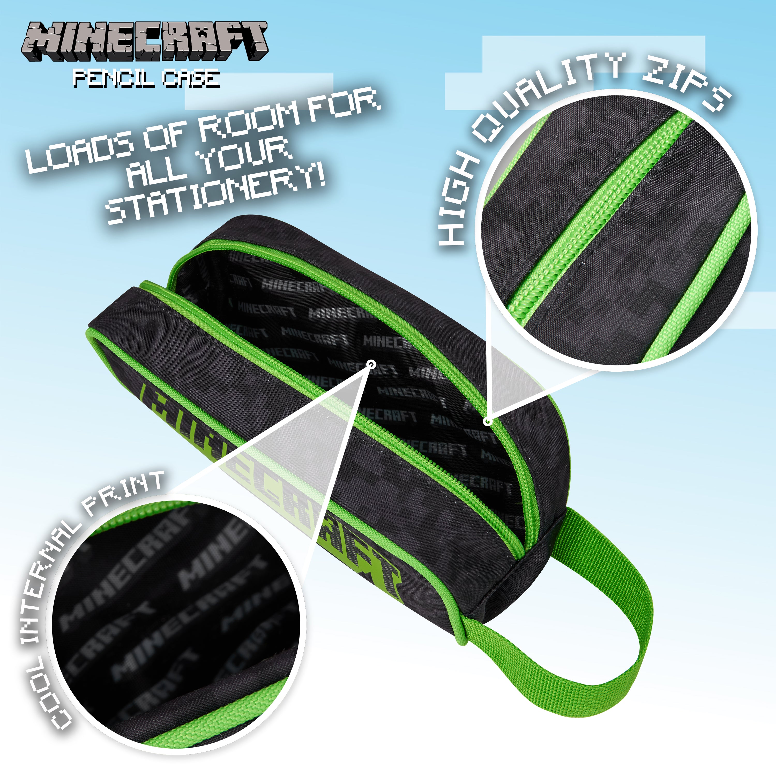 Minecraft Black Pencil Case, Black, School Supplies Pencil Cases Large Capacity - Get Trend