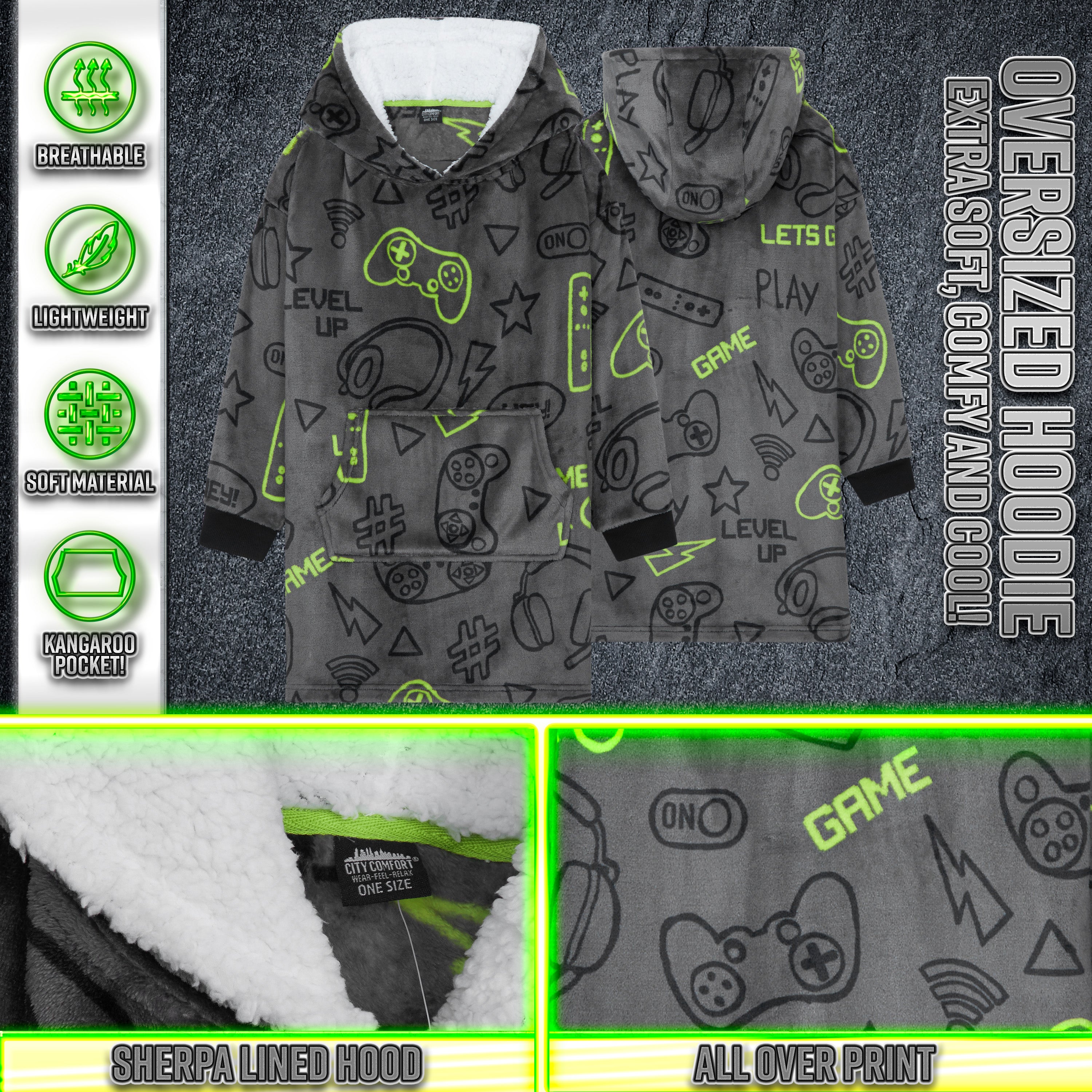 CityComfort Hoodie For Boys, Fleece Oversized Hoodie Blanket - Get Trend