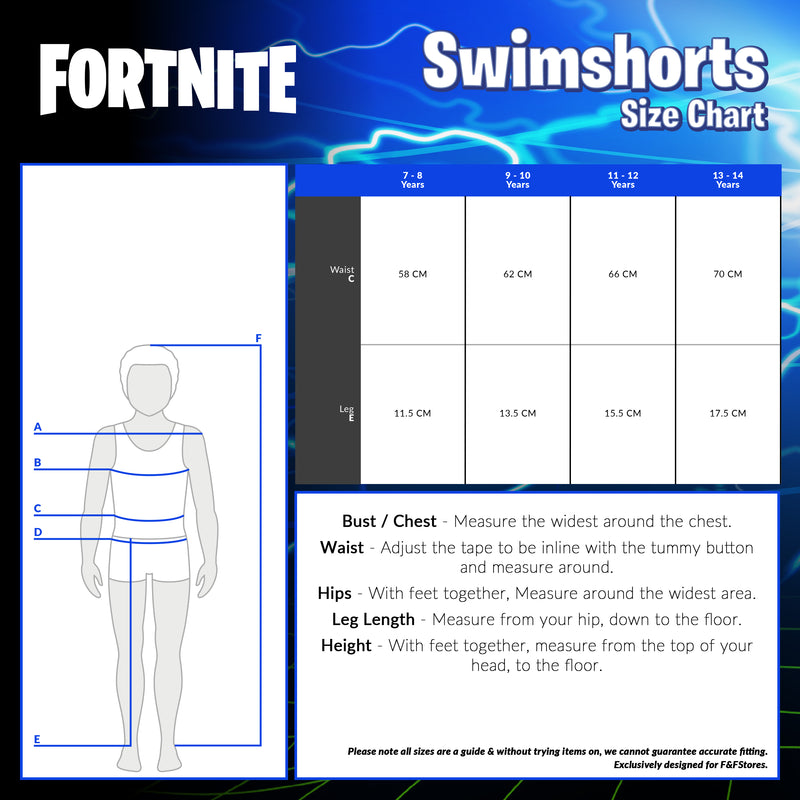 Fortnite Swim Shorts Trunks with Emote Print & Elasticated Waist for Boys Teens