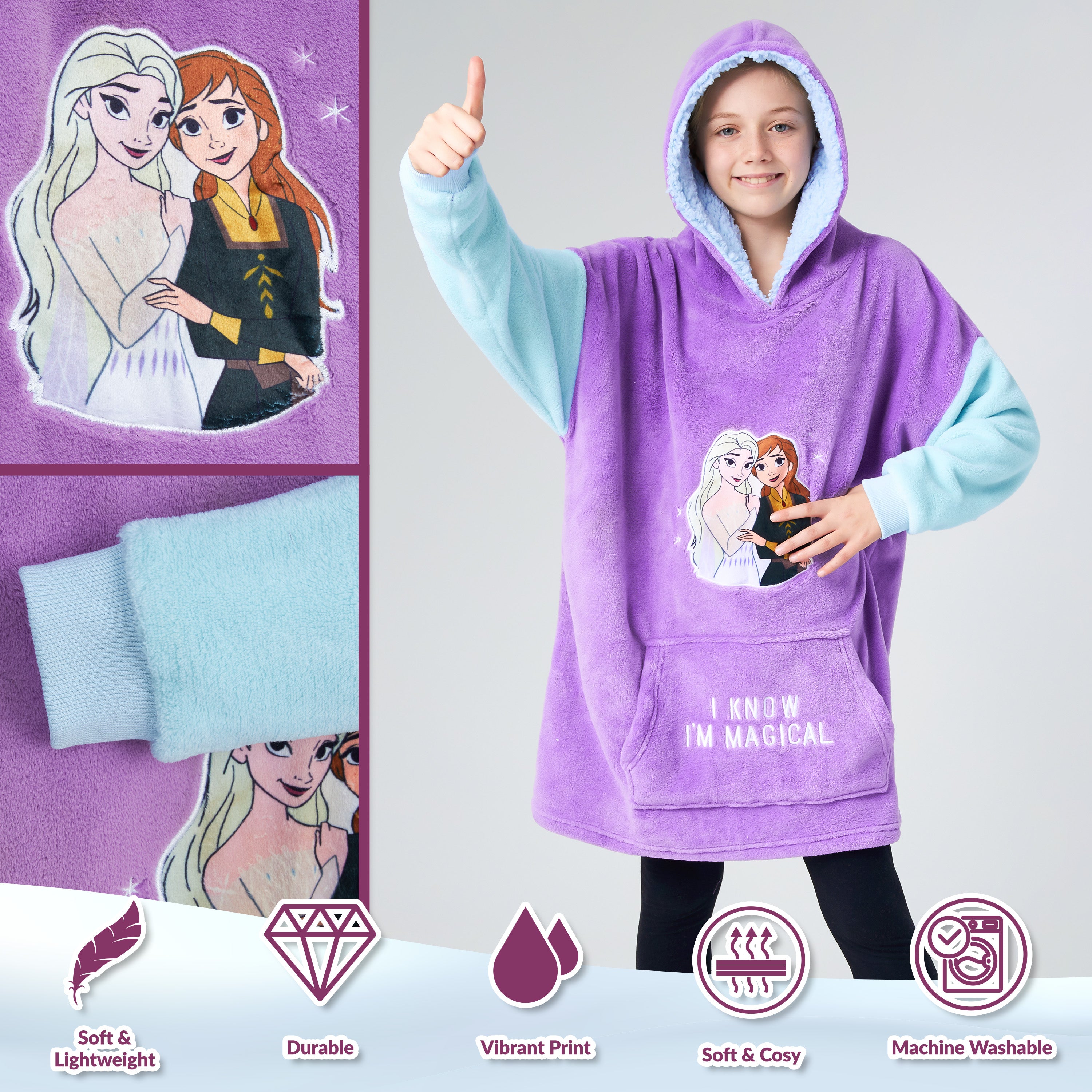 Disney Oversized Hoodie Blanket for Girls, Frozen Gifts for Girls (Multi) - Get Trend