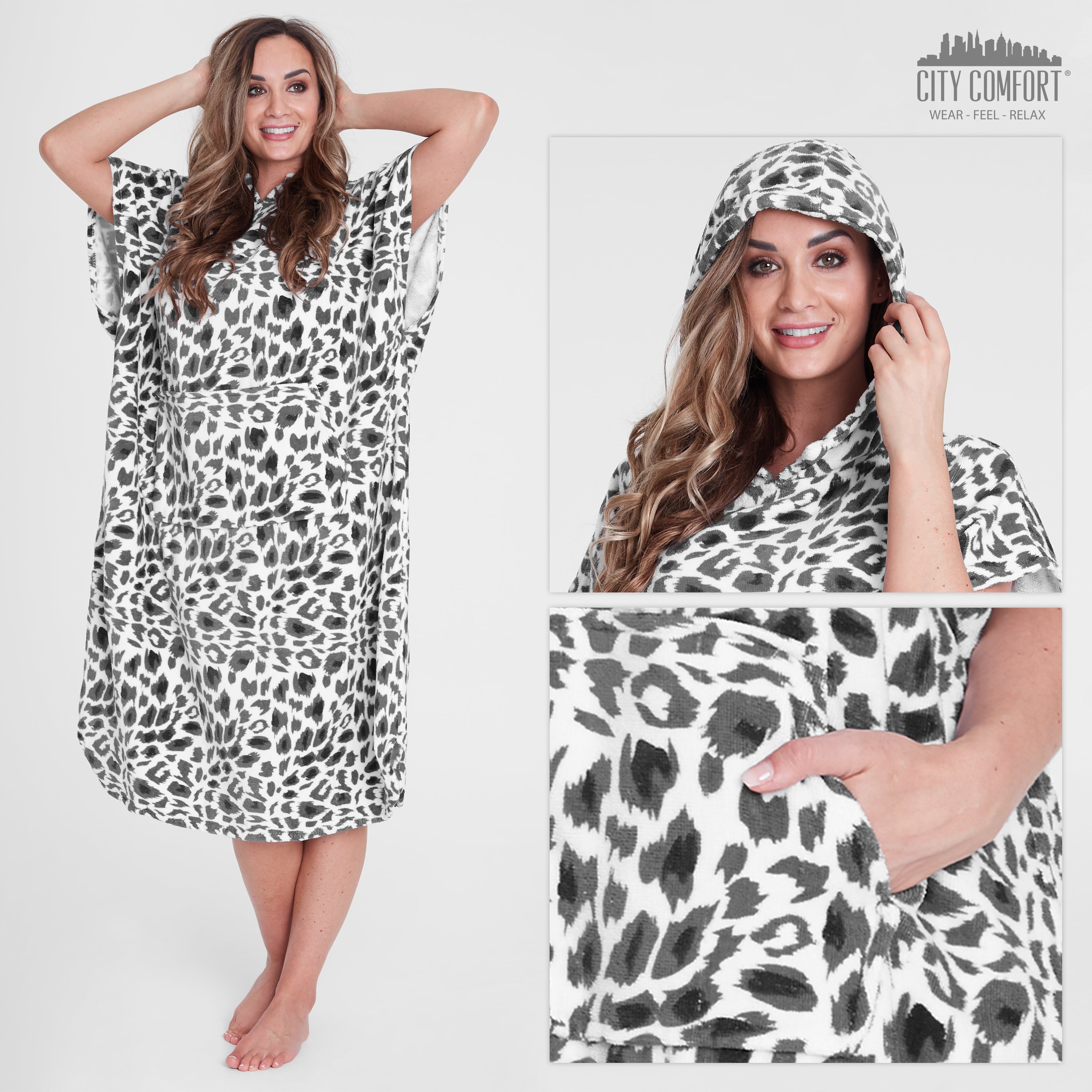 CityComfort Adults Hooded Towel Poncho Hooded Terry Towelling Poncho - Get Trend