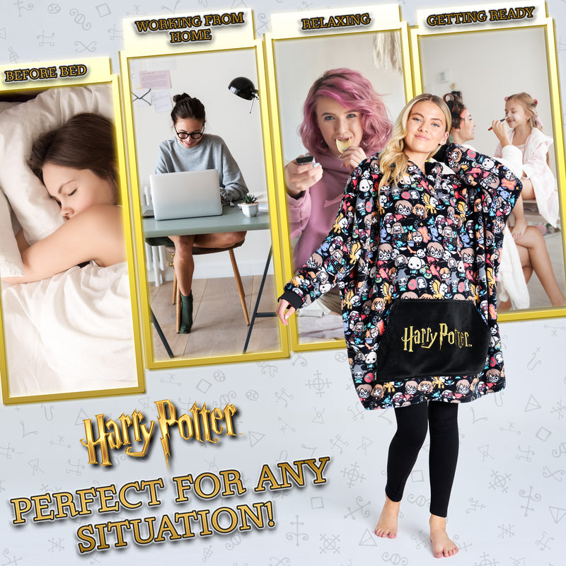 Harry Potter Oversized Blanket Hoodie for Women Men and Teens, Fleece Wearable Blanket