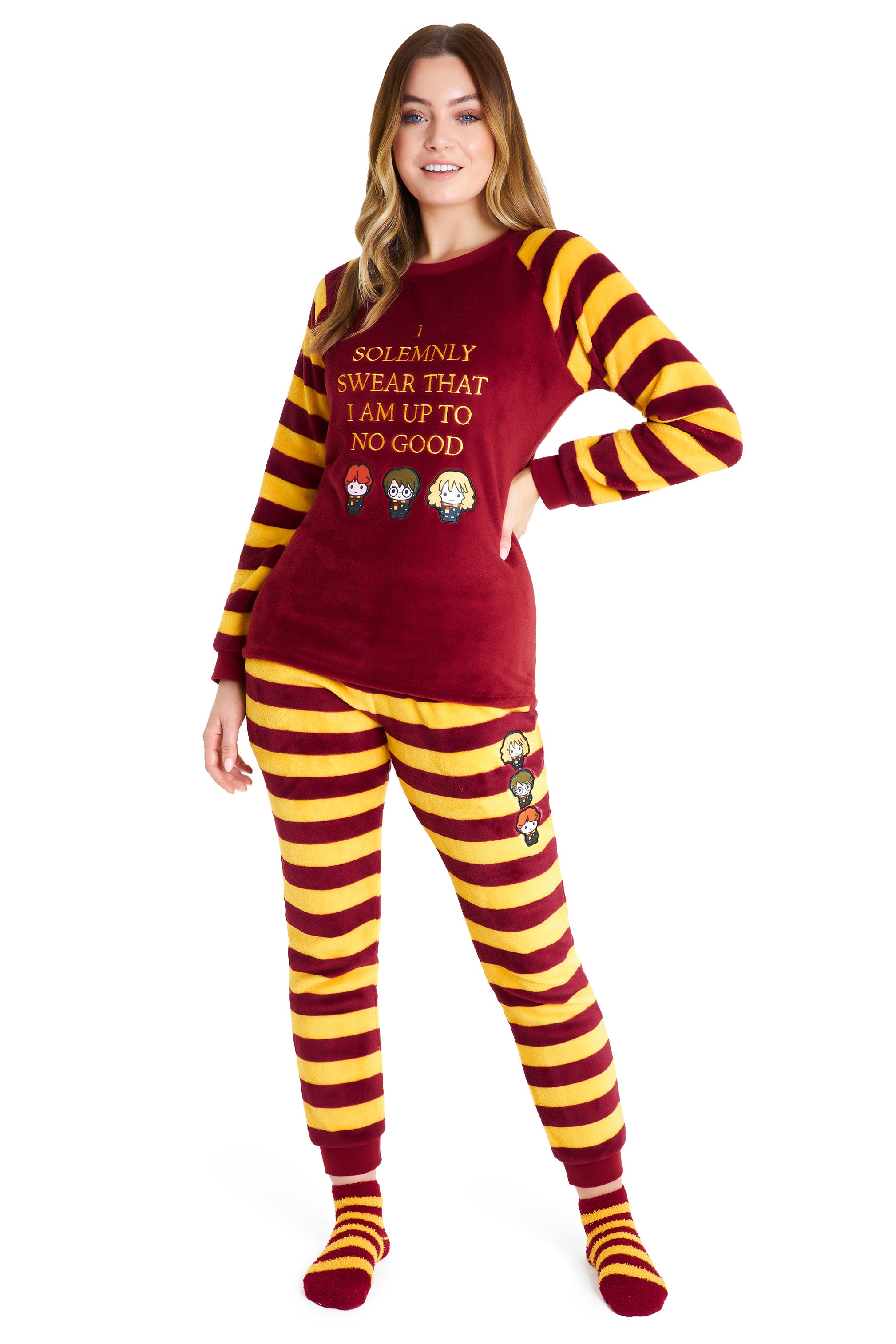 Harry Potter Womens Pyjamas, Fleece Loungewear Fluffy Socks Gift Set - Get Trend