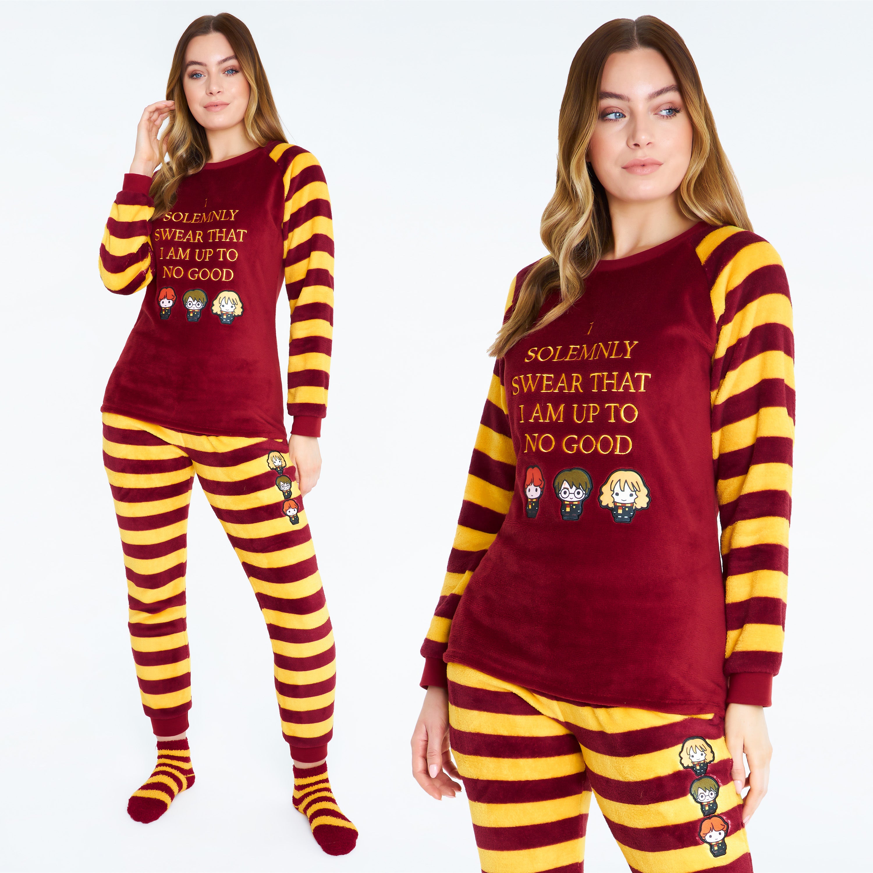 Harry Potter Womens Pyjamas, Fleece Loungewear Fluffy Socks Gift Set - Get Trend