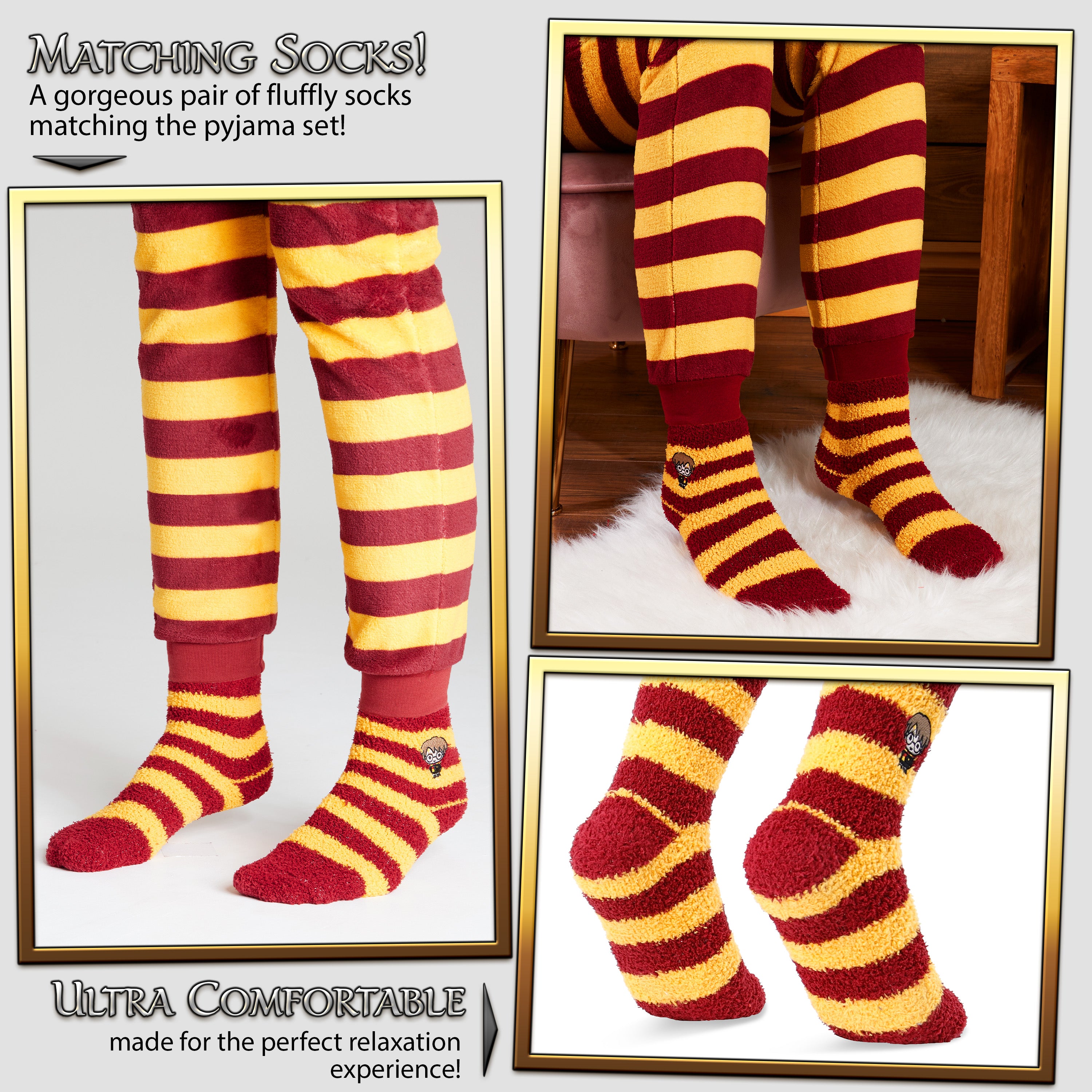 Harry Potter Womens Pyjamas, Fleece Loungewear Fluffy Socks Gift Set - Get Trend