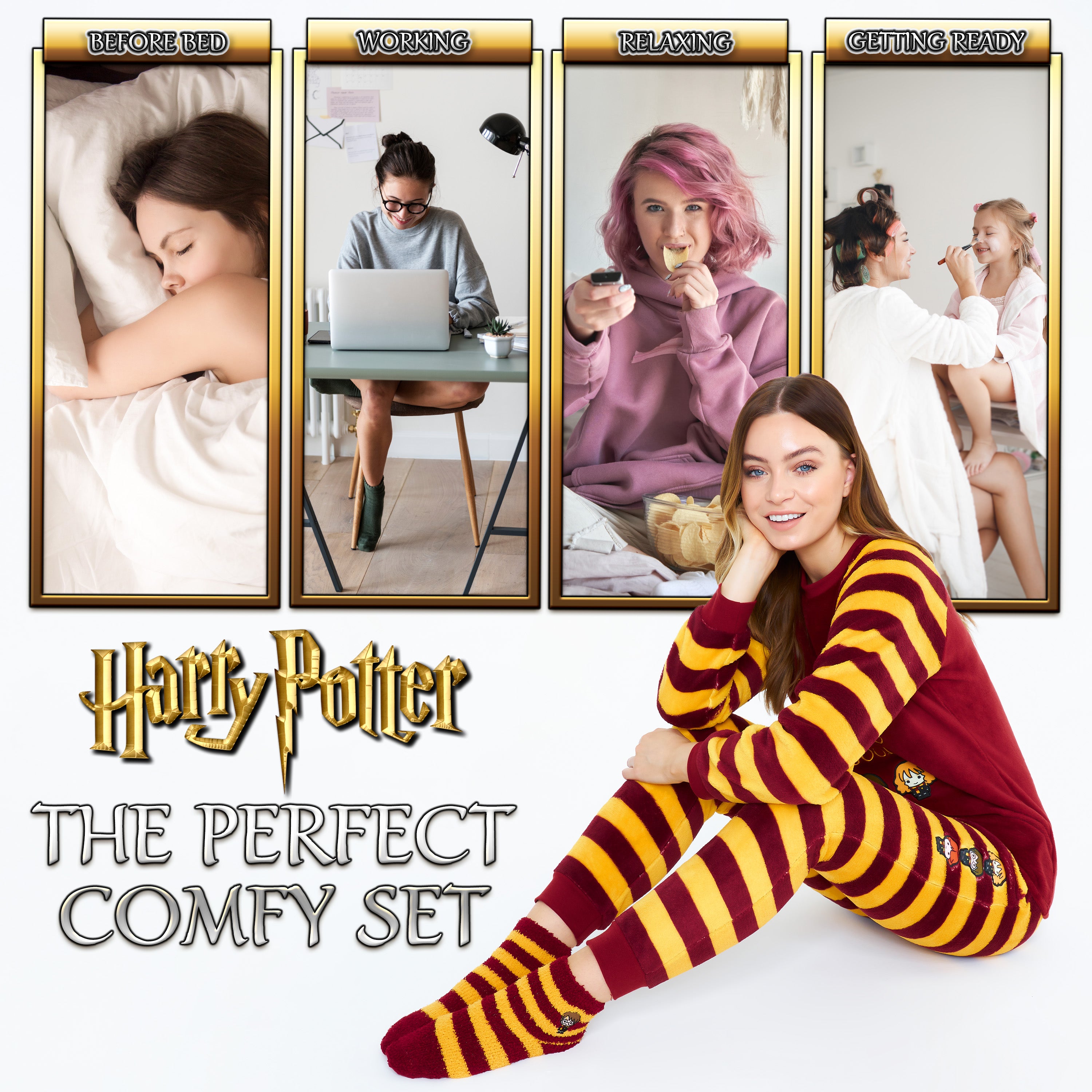 Harry Potter Womens Pyjamas, Fleece Loungewear Fluffy Socks Gift Set - Get Trend