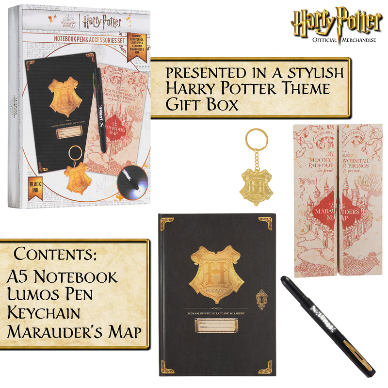 Harry Potter Stationery Set with Notebook and Pen Set Key Ring and Marauders Map