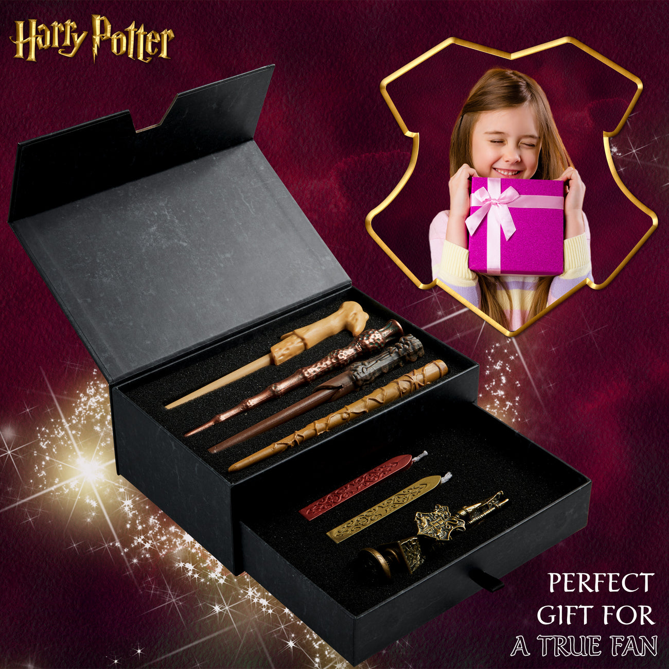 HARRY POTTER Stationery Set, Writing Paper, Notebook, Wand Pen, Stickers,  Envelopes, Gift Idea for Girl Boy + Souvenir Box