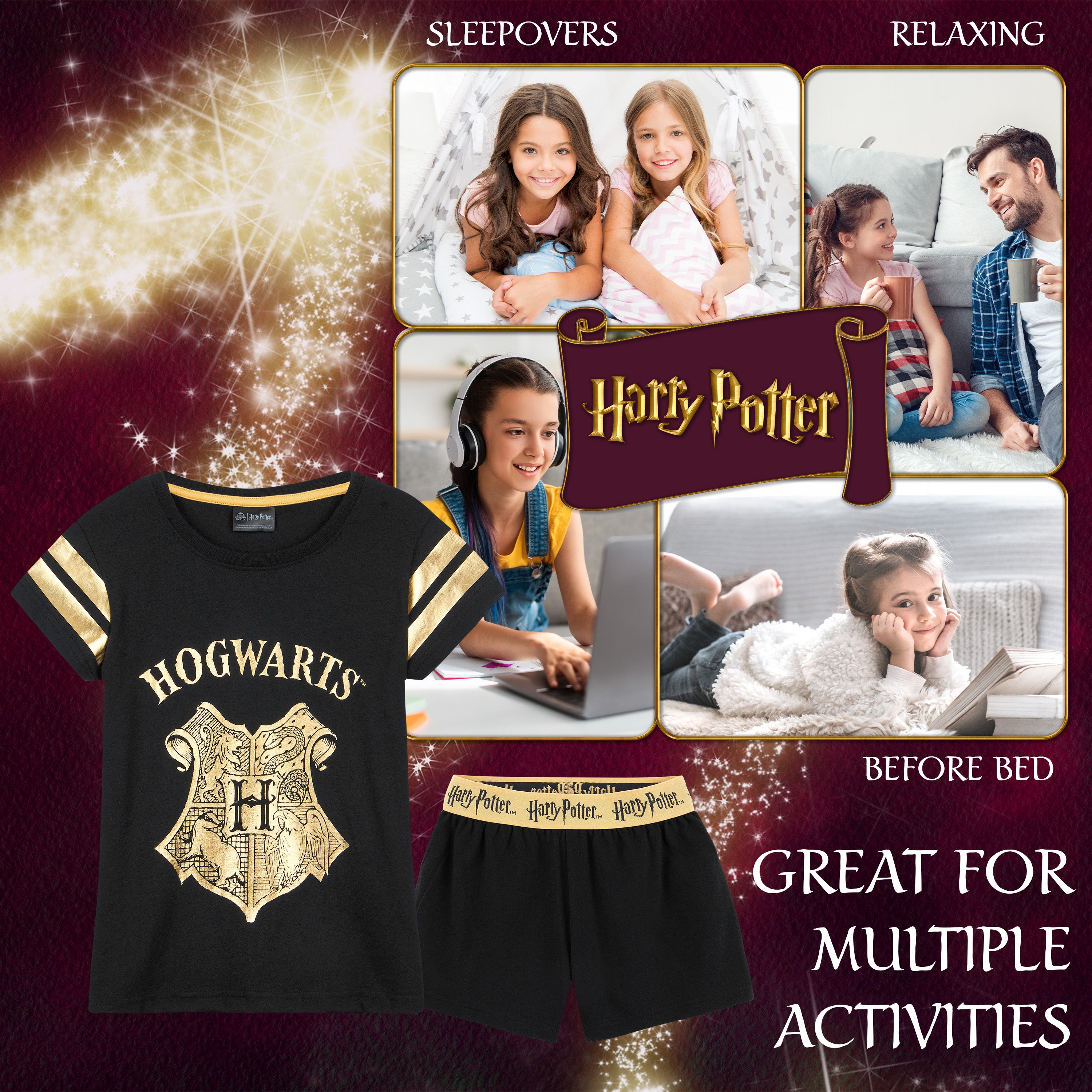 Harry Potter Girls Pyjamas for Kids and Teens -  2 Piece Nightwear Short PJs for Girls - Get Trend