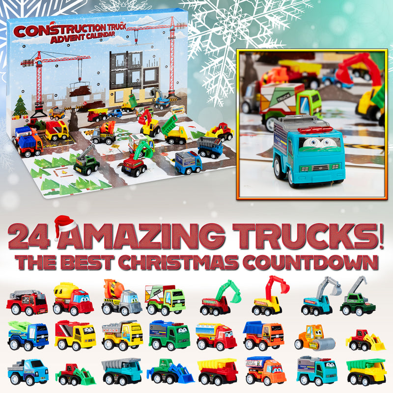 KreativeKraft Advent Calendar Kids Car Advent Calendars with 24 Diecast Mini Racing Cars or Construction Trucks
