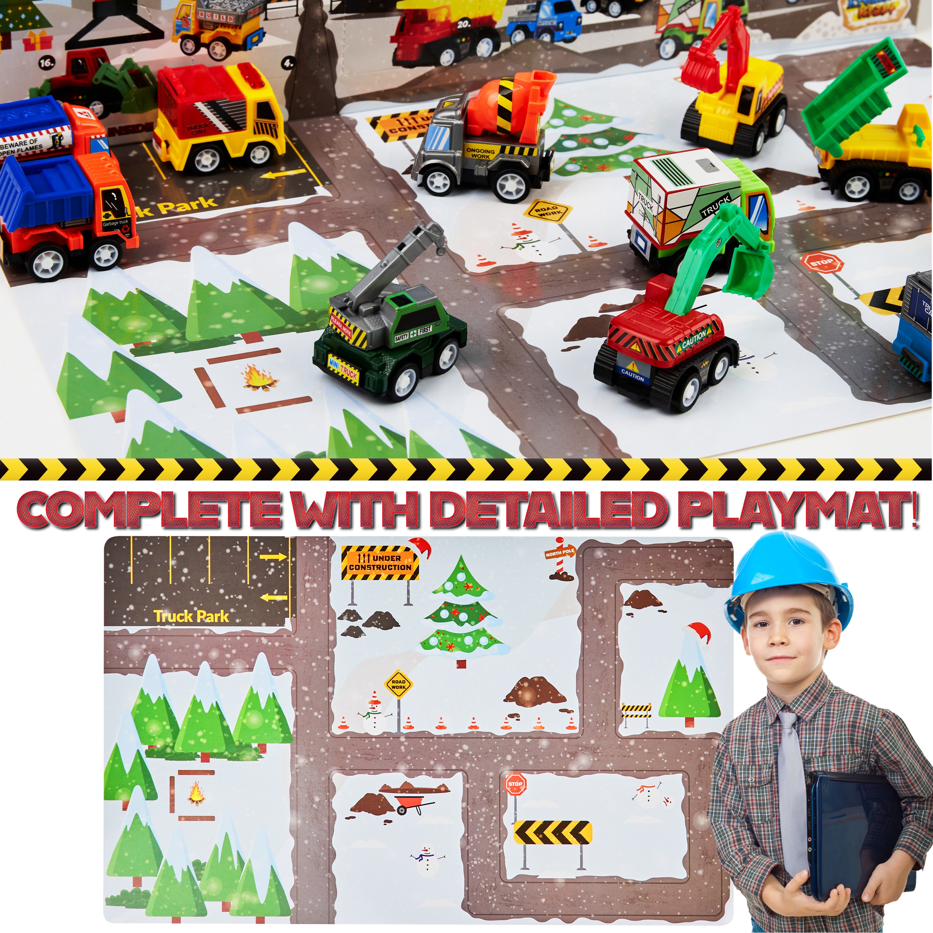 KreativeKraft Advent Calendar Kids Car Advent Calendars with 24 Diecast Mini Racing Cars or Construction Trucks - Get Trend