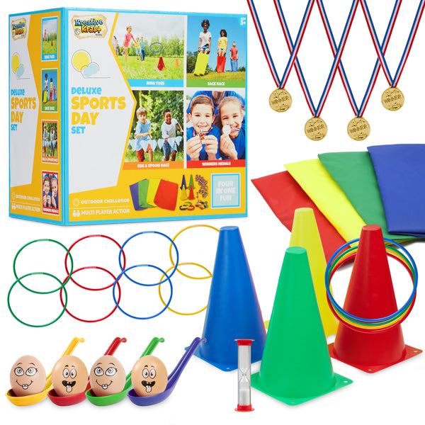 KreativeKraft Outdoor Games for Kids Sports Day Kit Egg and Spoon Race Sack Race