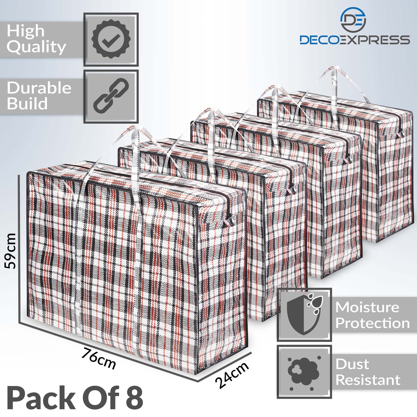 Deco Express Pack of 8 X Large Strong Storage Laundry Shopping Bags