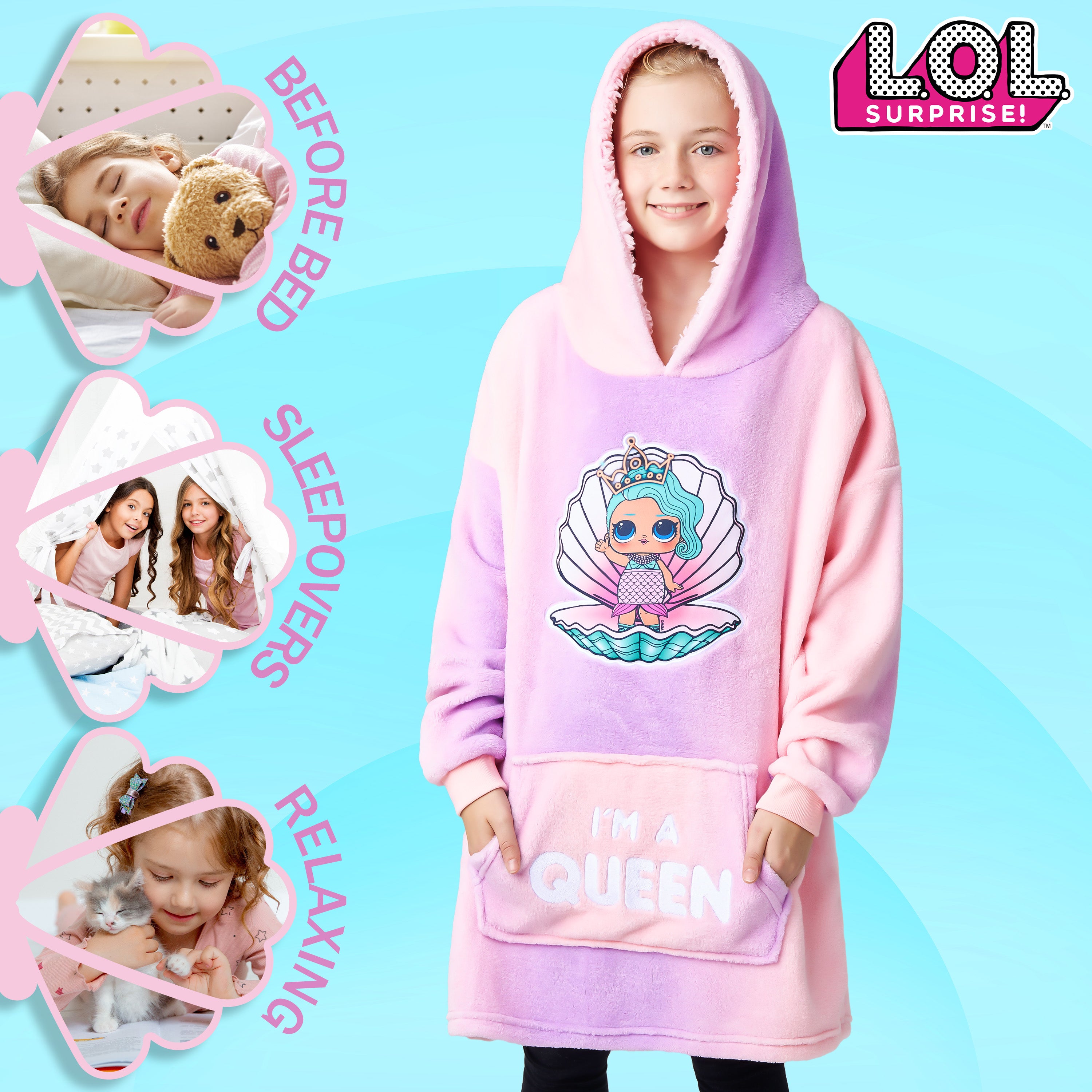 L.O.L. Surprise! Oversized Hoodie Blanket for Girls, Lol Doll Gifts for Girls Multi - Get Trend