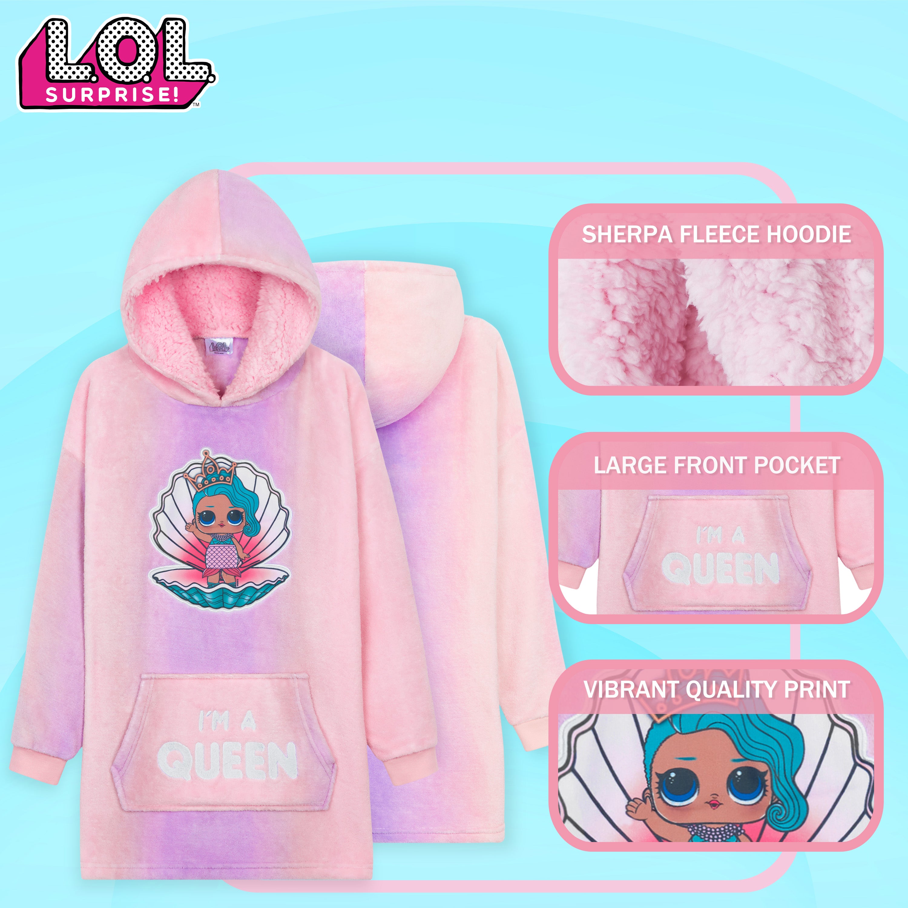 L.O.L. Surprise! Oversized Hoodie Blanket for Girls, Lol Doll Gifts for Girls Multi - Get Trend