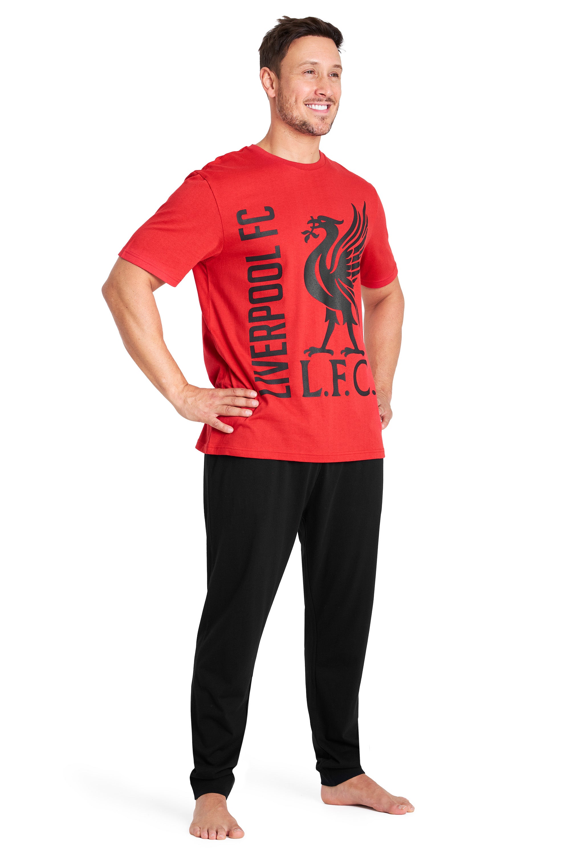 Liverpool F.C. Mens Pyjamas Set, Long Cotton PJs, Football Gifts - Get Trend