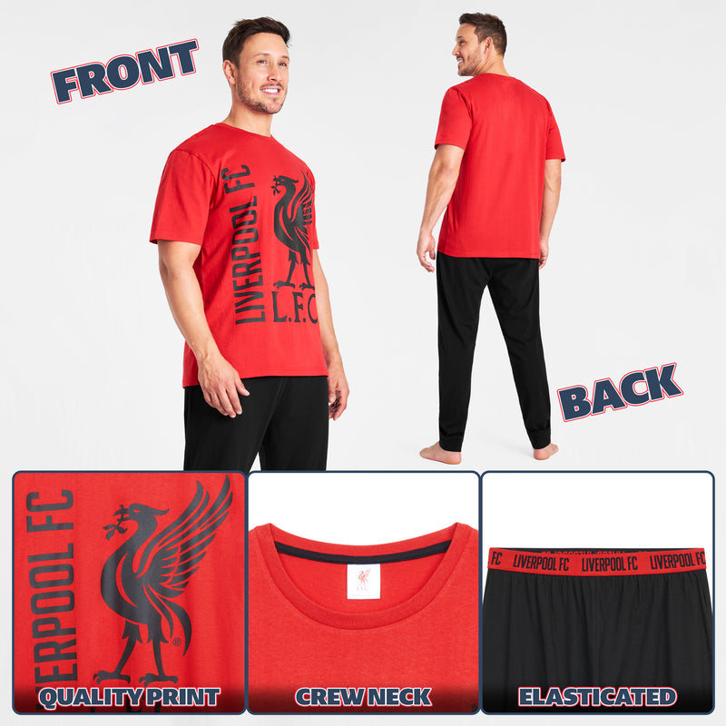 Liverpool F.C. Mens Pyjamas Set, Long Cotton PJs, Football Gifts - Get Trend