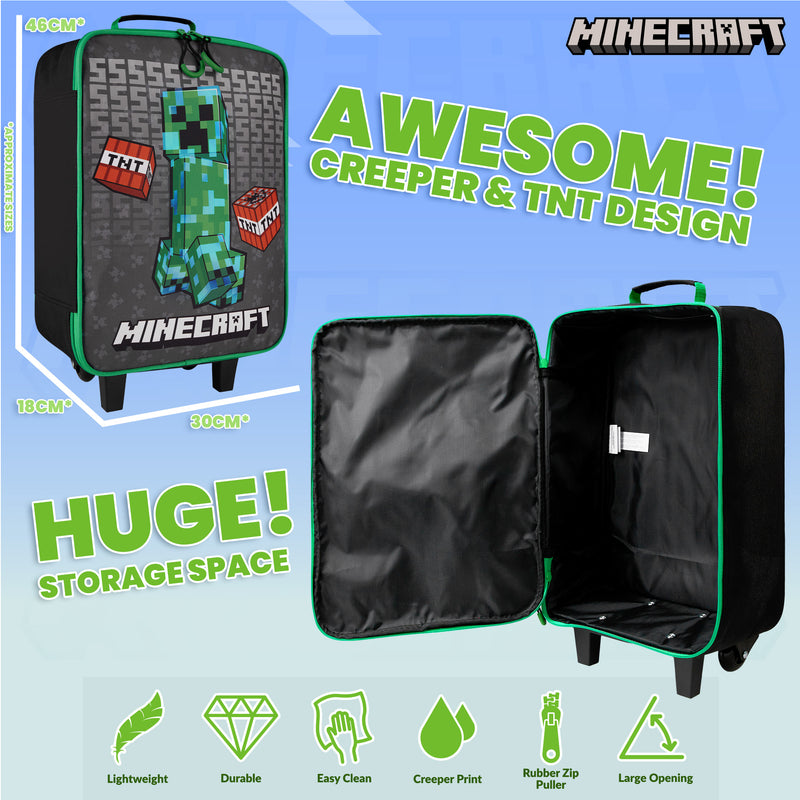 Minecraft Kids Suitcase for Boys and Girls Foldable Hand Luggage Gamer Travel Bag with Wheels