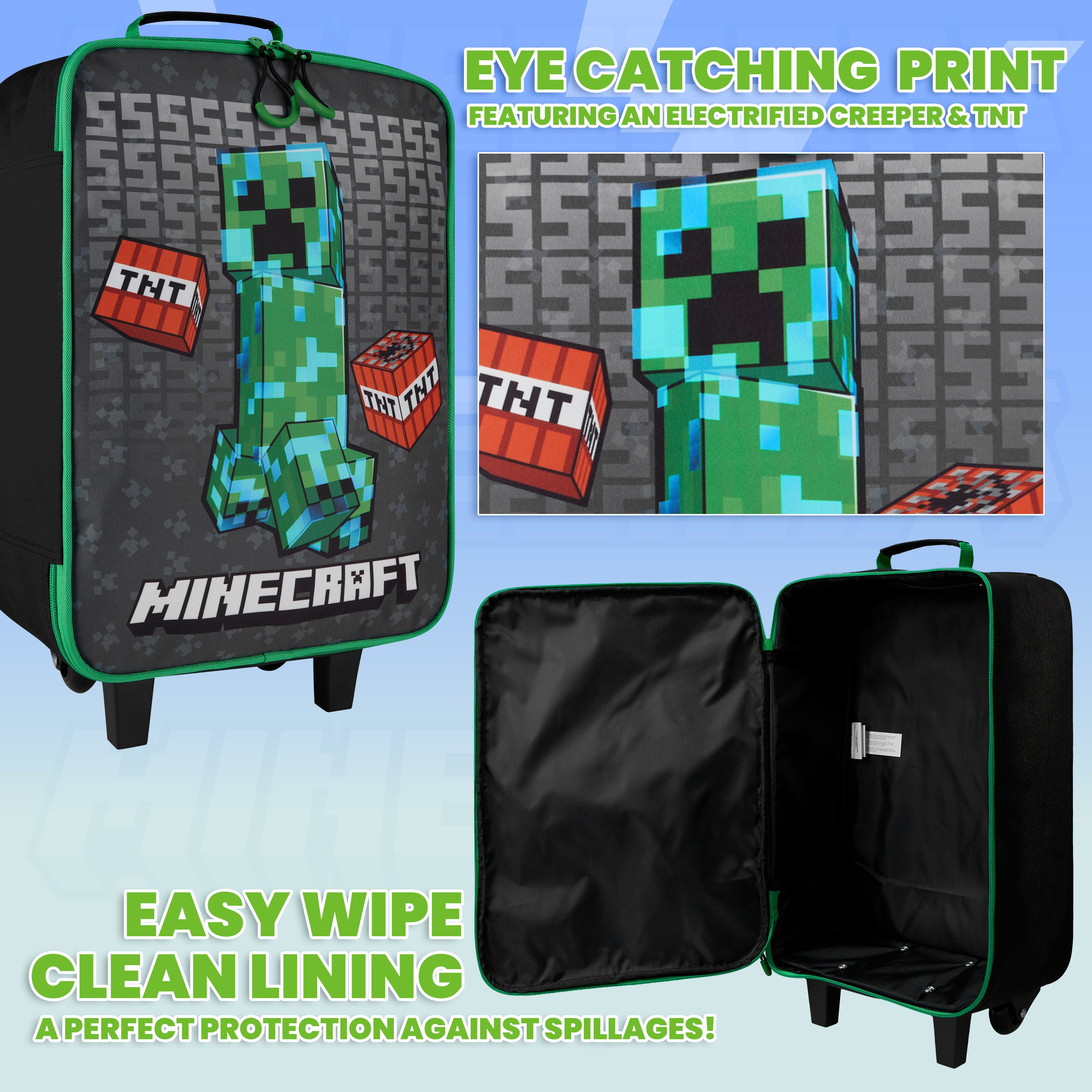 Minecraft Kids Suitcase for Boys and Girls Foldable Hand Luggage Gamer Travel Bag with Wheels - Get Trend