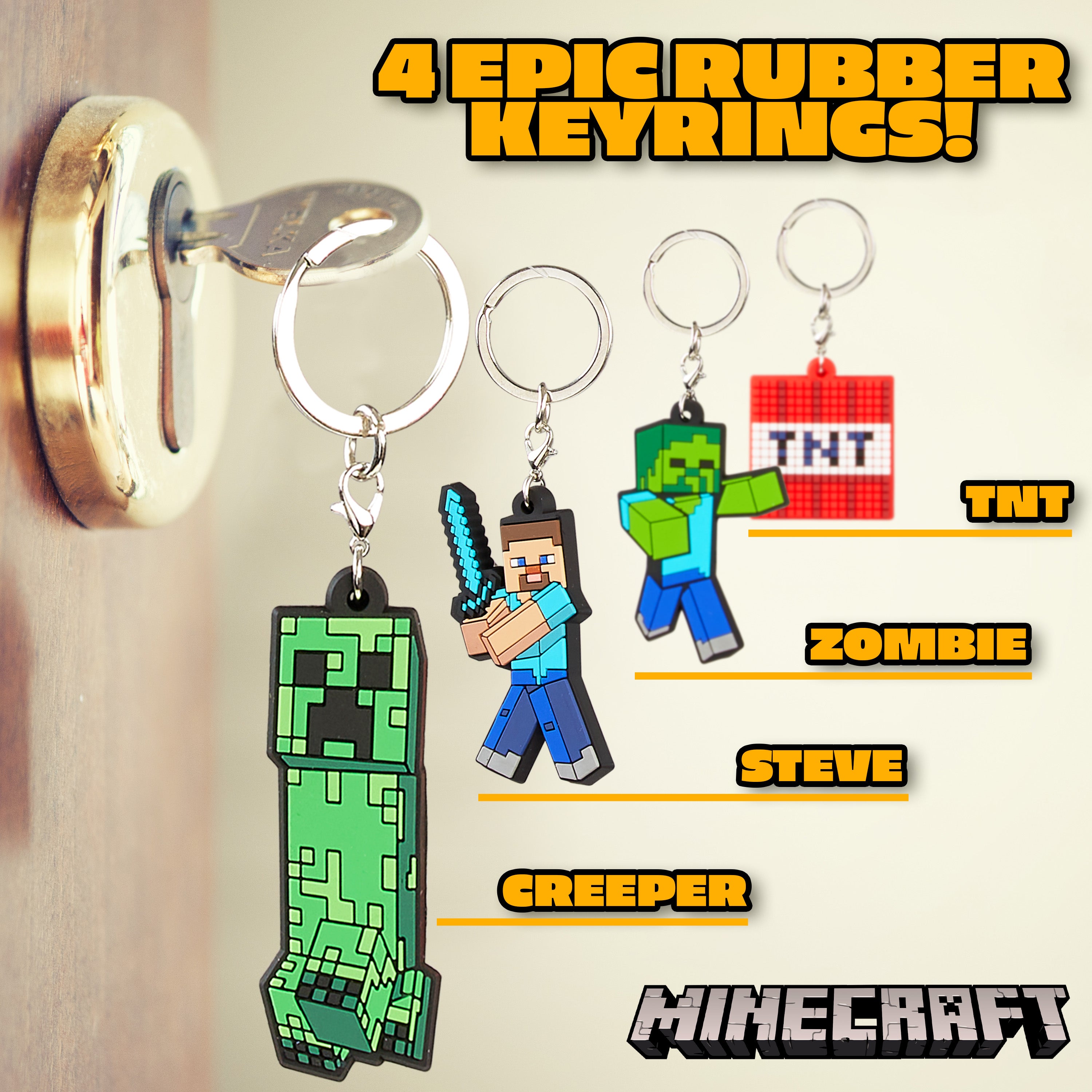 Minecraft Collectable Key Rings Minecraft Keyring - Set of 4 Gaming Keyrings for Kids – Get Trend
