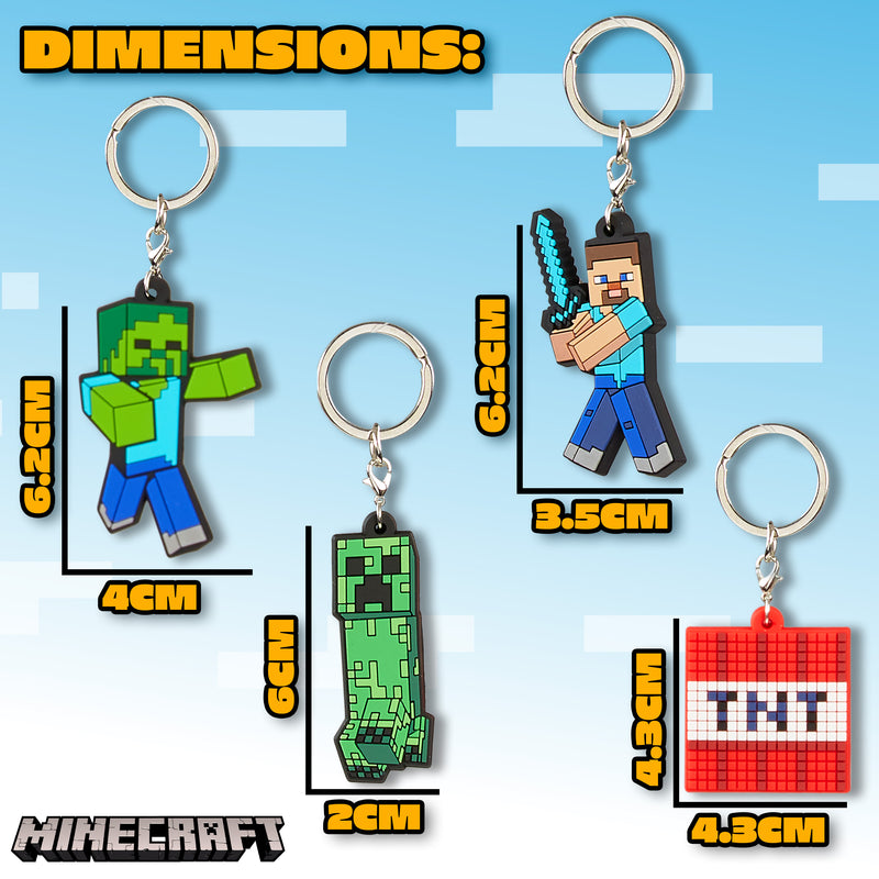 Minecraft Keyring - Set of 4 Gaming Keyrings for Kids