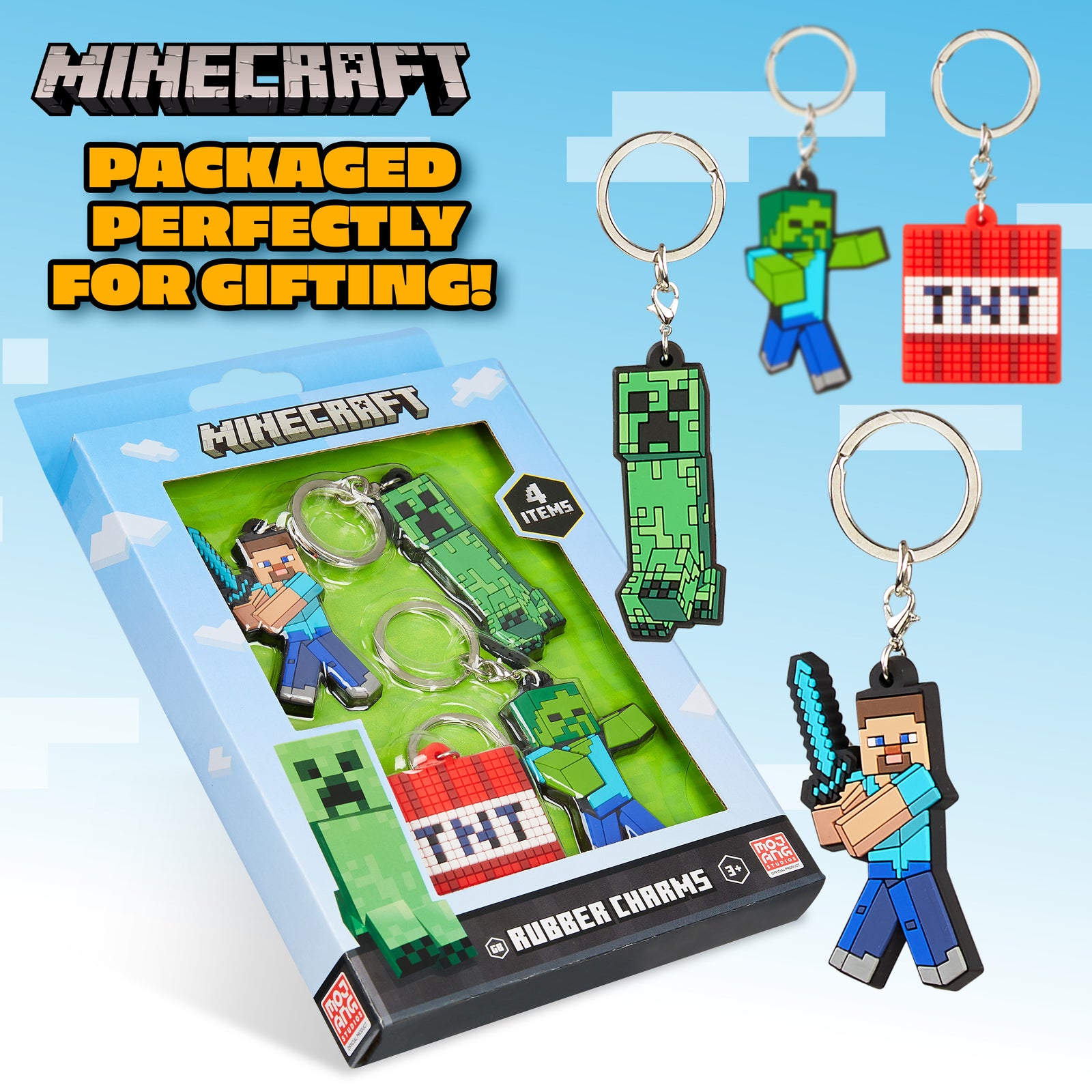 Minecraft Keyring - Set of 4 Gaming Keyrings for Kids