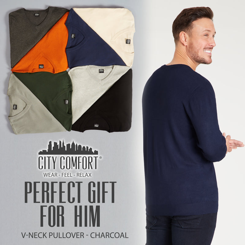 CityComfort Mens Jumper, NAVY V-Neck Pullover Winter Sweater - Get Trend