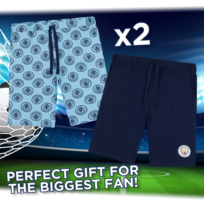 Manchester City F.C. Mens Shorts, 2 Pack Cotton Lounge Shorts, Man City Gifts - Get Trend