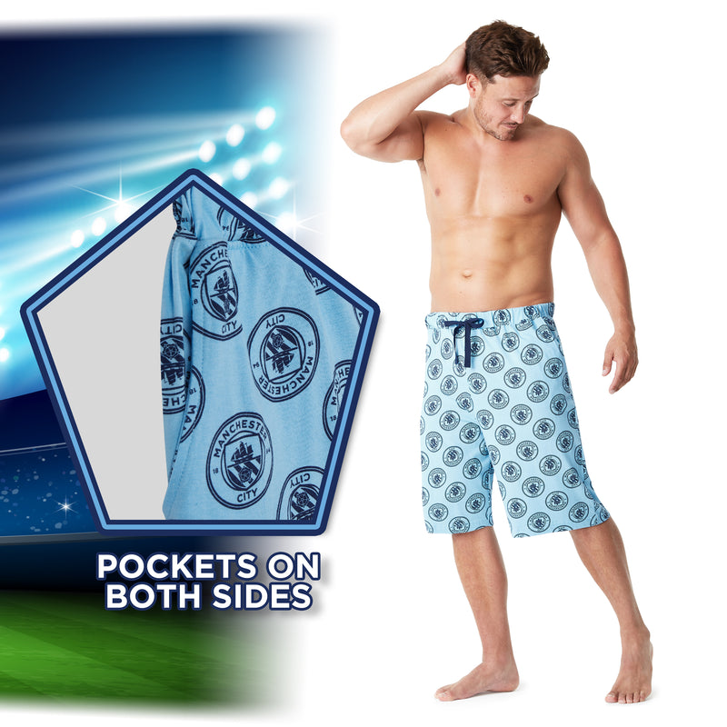 Manchester City F.C. Mens Shorts, 2 Pack Cotton Lounge Shorts, Man City Gifts - Get Trend