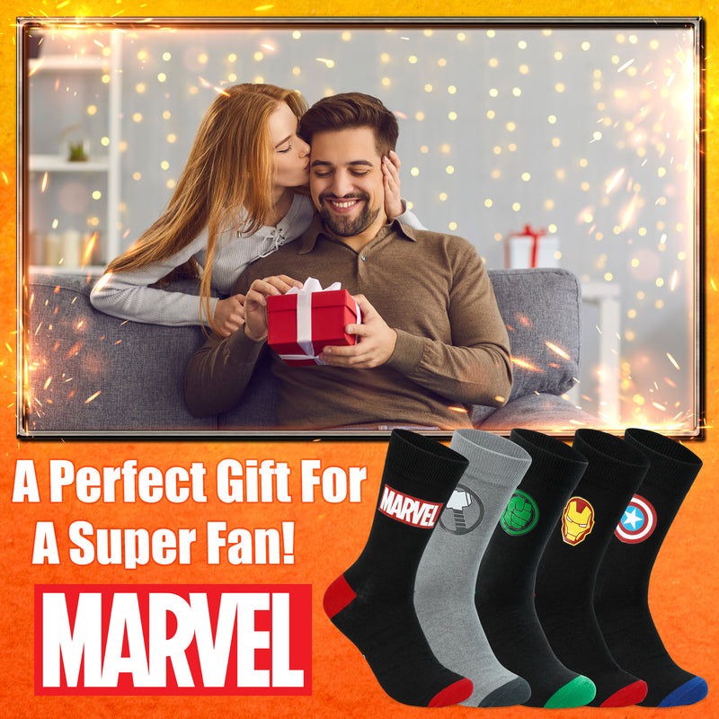 Marvel Mens Socks Soft Breathable Avengers 5 Pack- Calf Length Crew Socks for Men