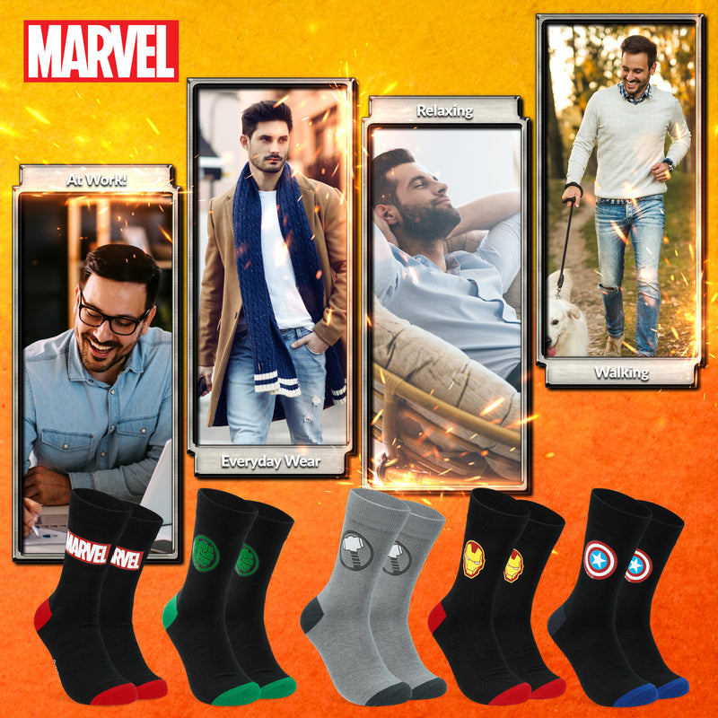 Marvel Mens Socks Soft Breathable Avengers 5 Pack- Calf Length Crew Socks for Men