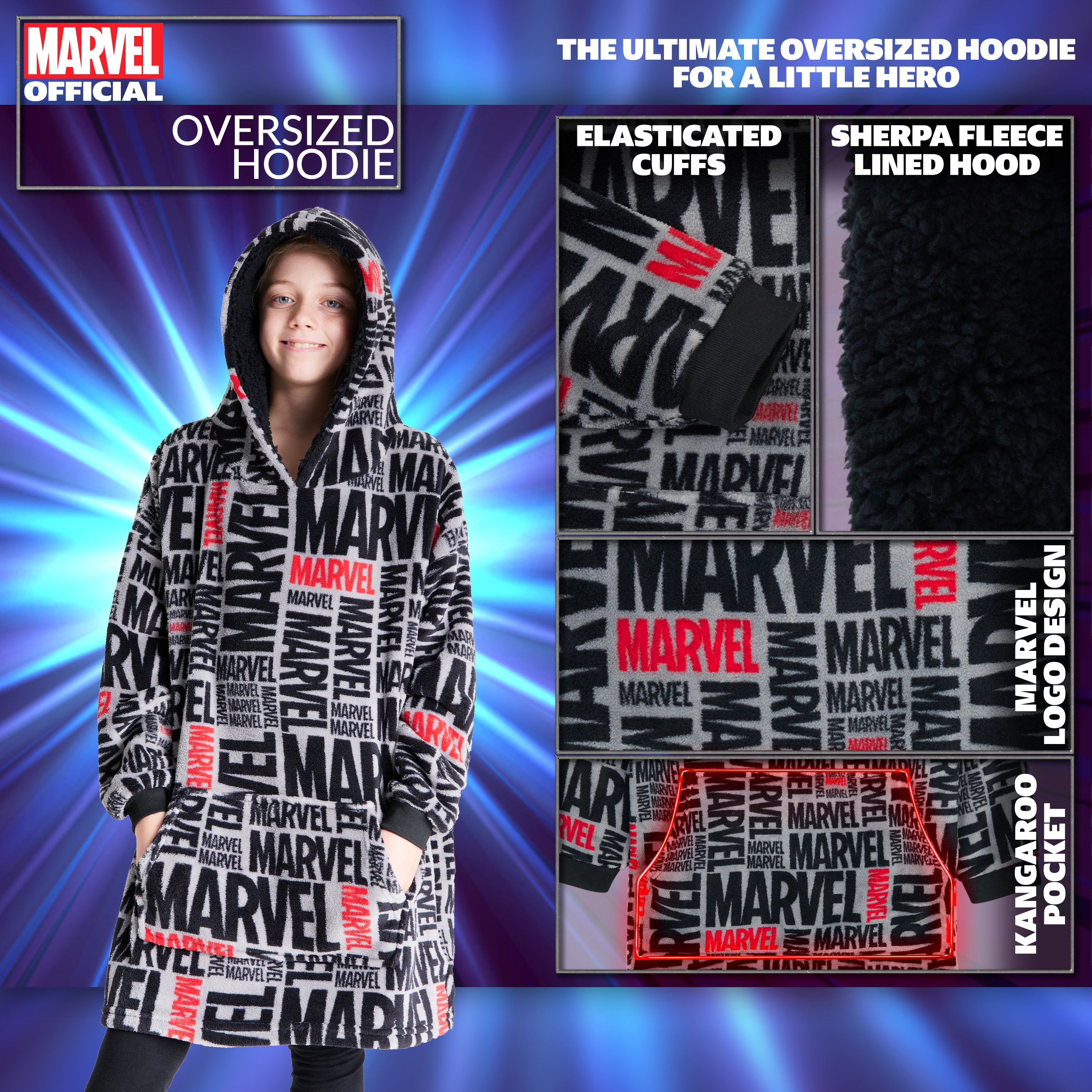 Marvel Oversized Blanket Hoodie Kids Avengers -All Over Print - Get Trend