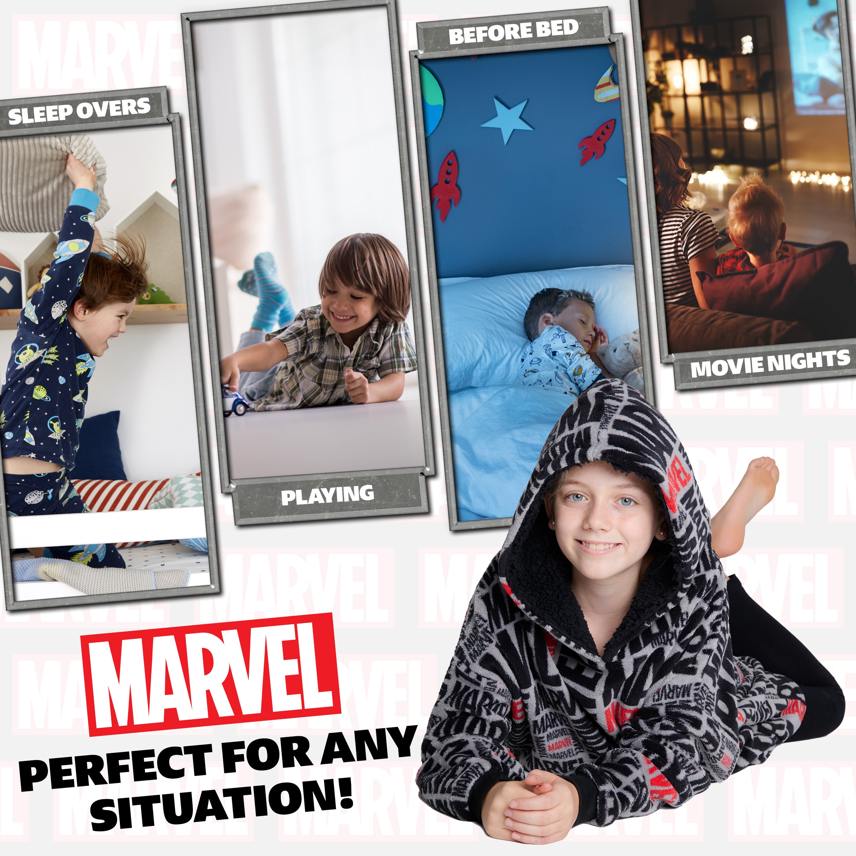 Marvel Oversized Blanket Hoodie Kids Avengers -All Over Print - Get Trend