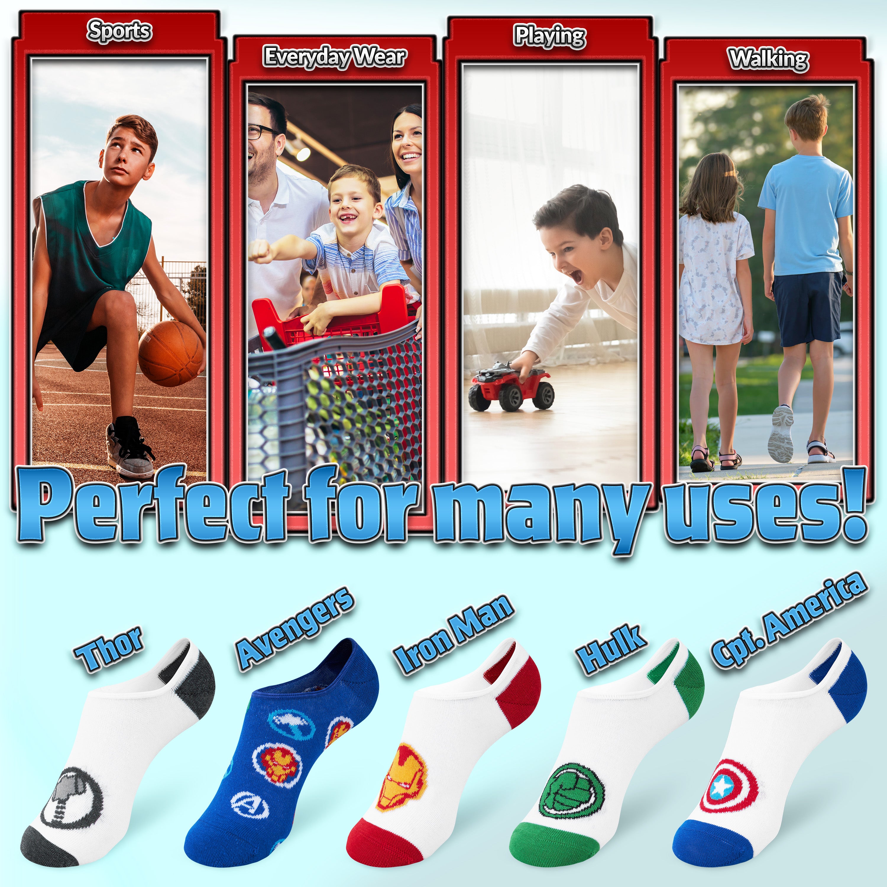Marvel Invisible Socks for Kids, 5 Pack Avengers No Show Boys Socks - Get Trend