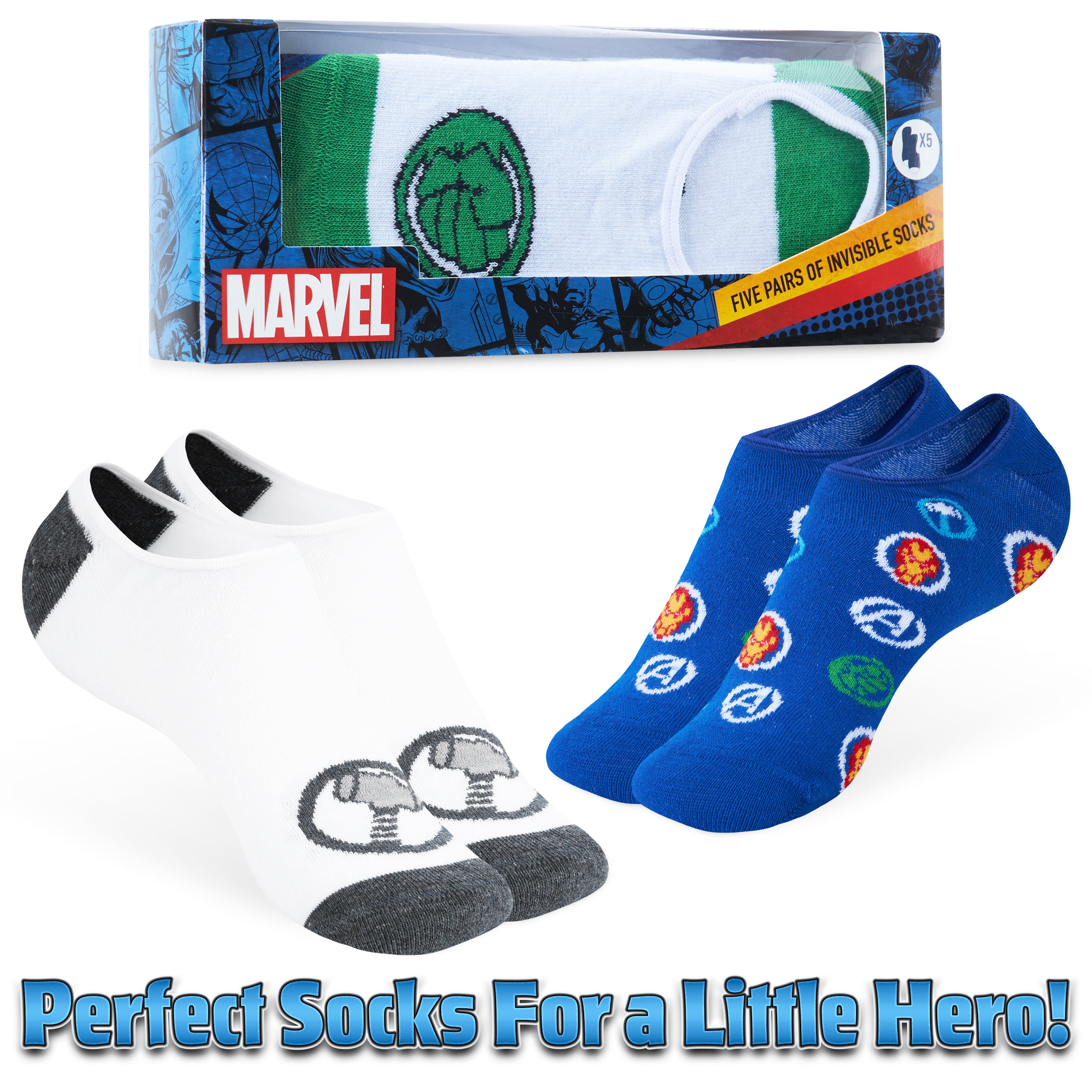 Marvel Invisible Socks for Kids, 5 Pack Avengers No Show Boys Socks - Get Trend