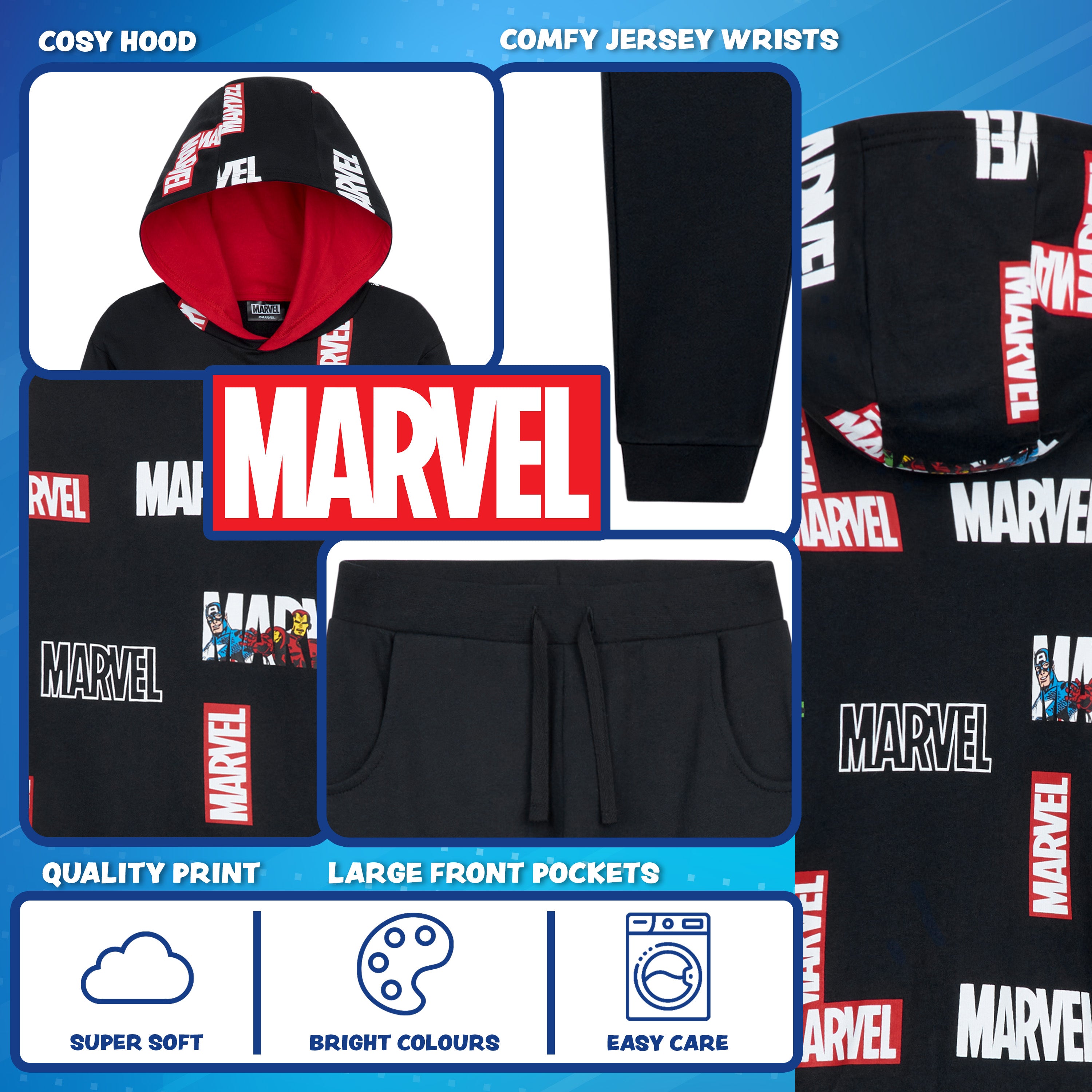 Marvel Boys Tracksuit, Hoodie and Joggers Set for Kids - Get Trend