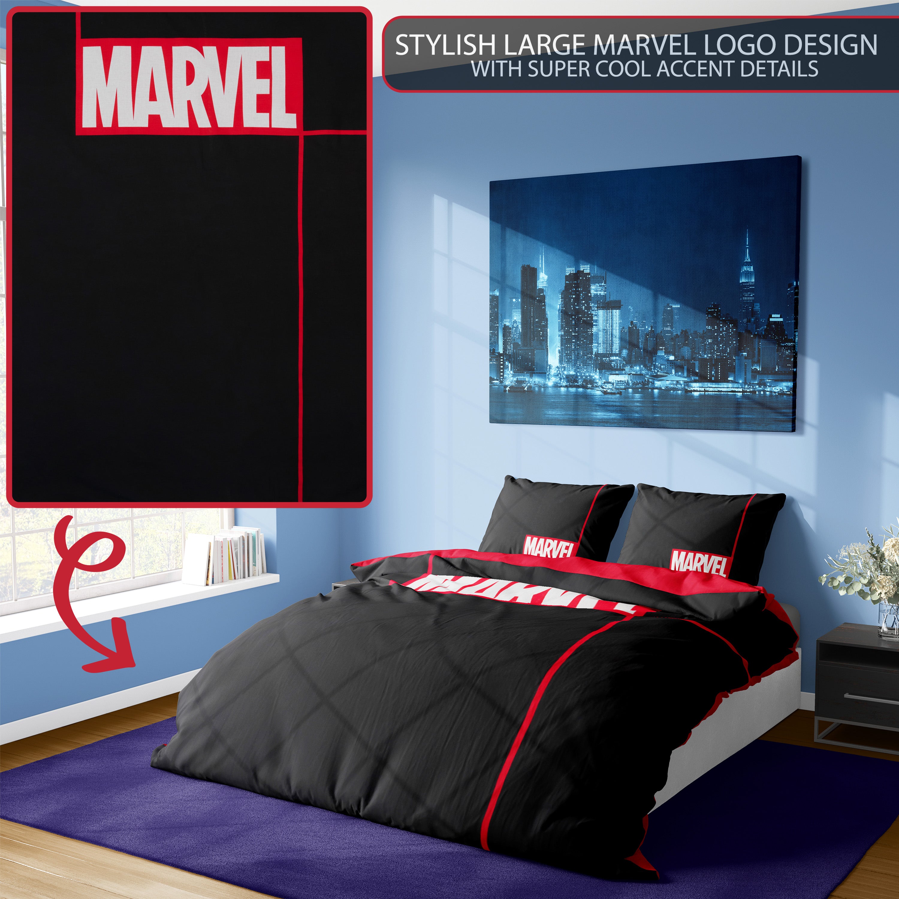 Marvel Kids Bedding Double Duvet Set with Pillow Cases, Reversible (Double) - Get Trend