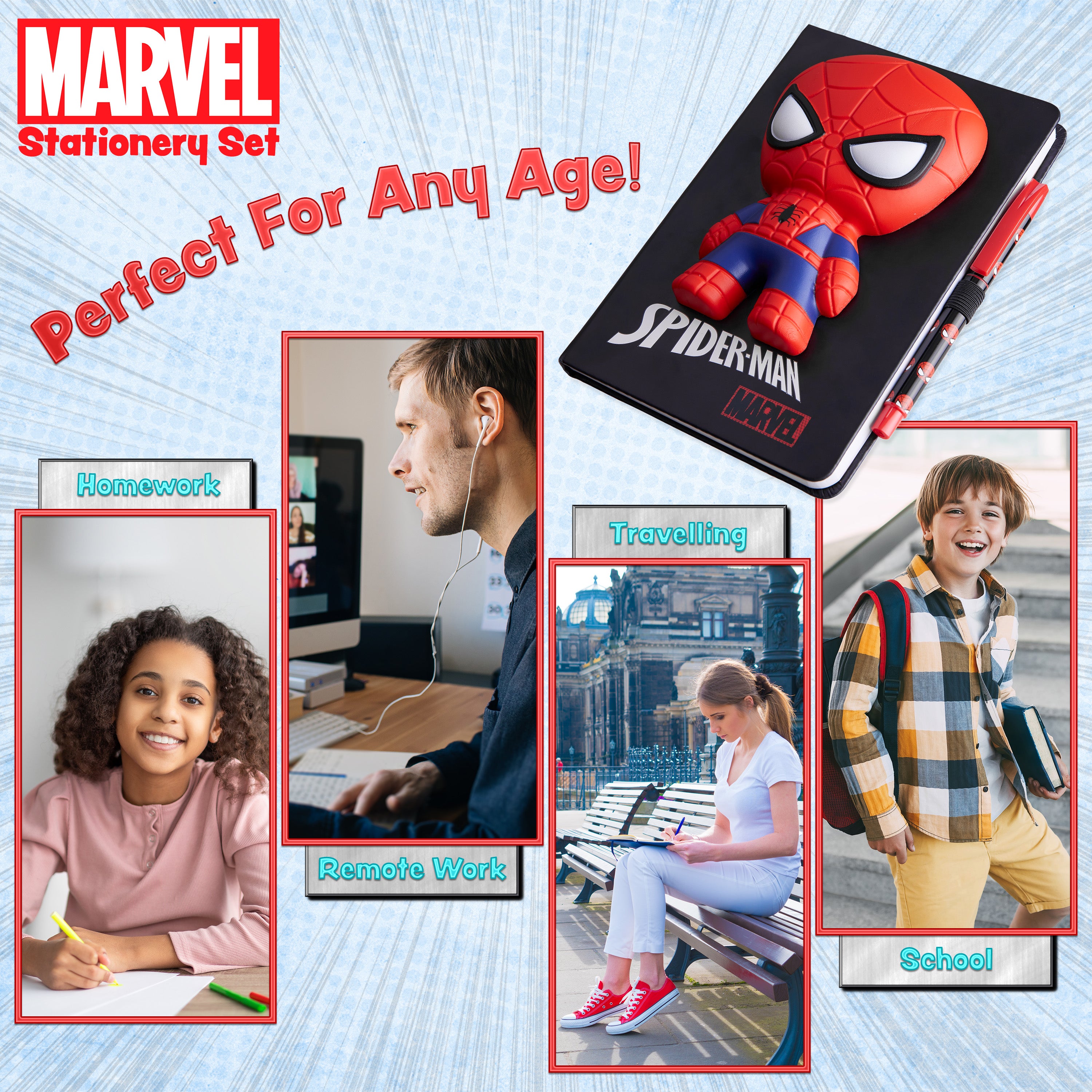 Marvel Spiderman A5 Notebook and Pen Set, 3D Diary Stationery Set Kids Journal for Boys Kids Diaries Spiderman Toys - Get Trend