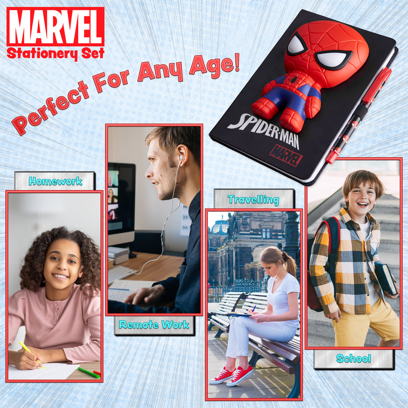 Marvel Spiderman A5 Notebook and Pen Set, 3D Diary Stationery Set Kids Journal for Boys Kids Diaries Spiderman Toys