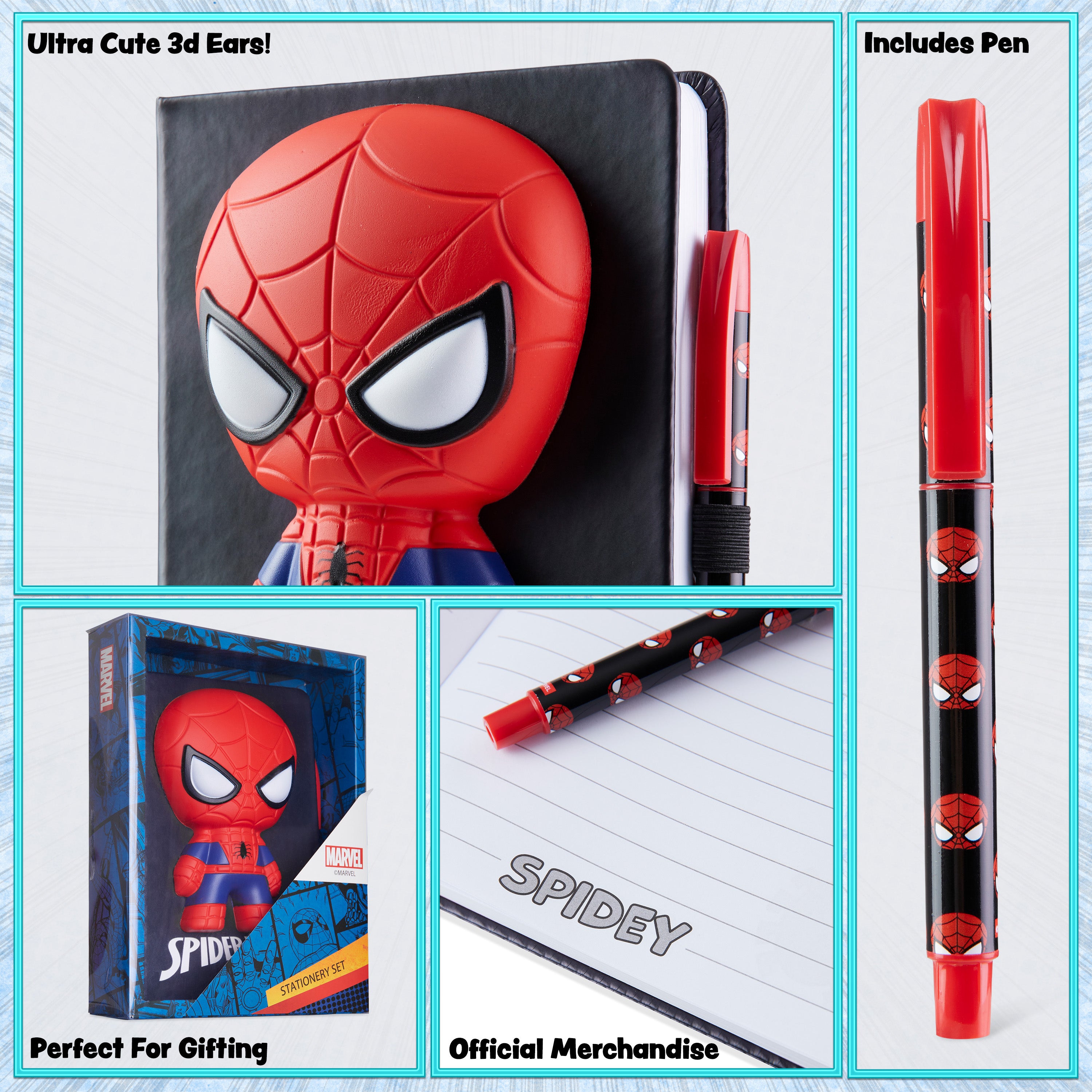 Marvel Spiderman A5 Notebook and Pen Set, 3D Diary Stationery Set Kids Journal for Boys Kids Diaries Spiderman Toys - Get Trend