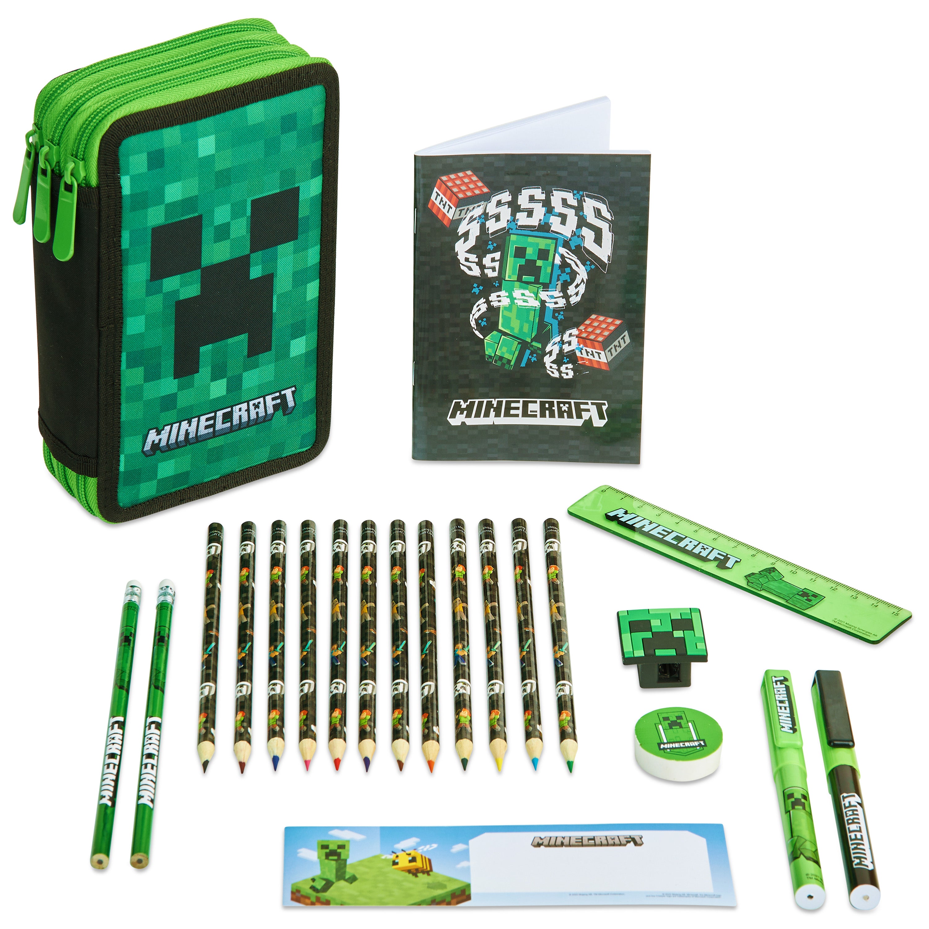 Minecraft Pencil Case -  Large Pencil Case 3 Compartments Filled with School Supplies - Get Trend