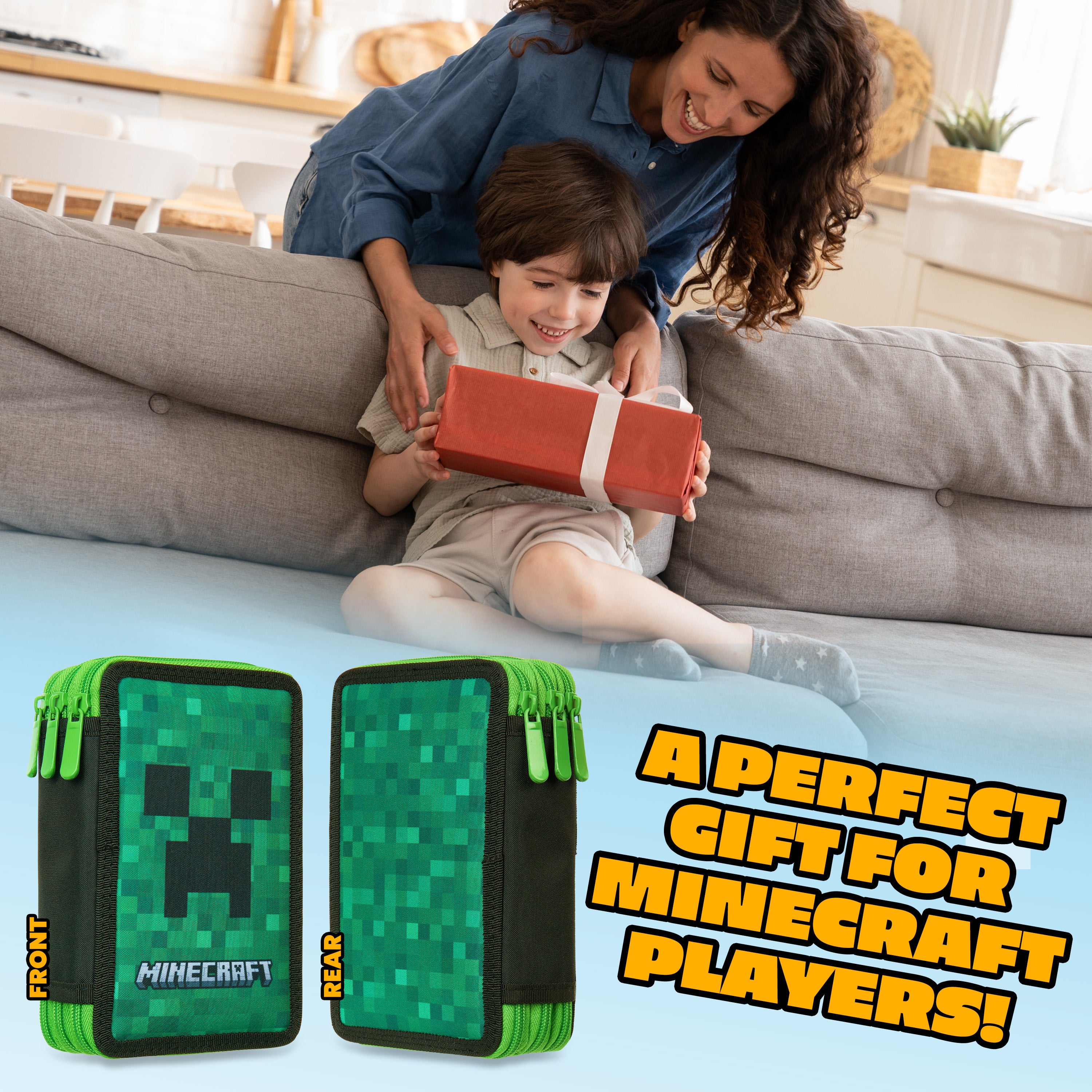 Minecraft Pencil Case -  Large Pencil Case 3 Compartments Filled with School Supplies - Get Trend