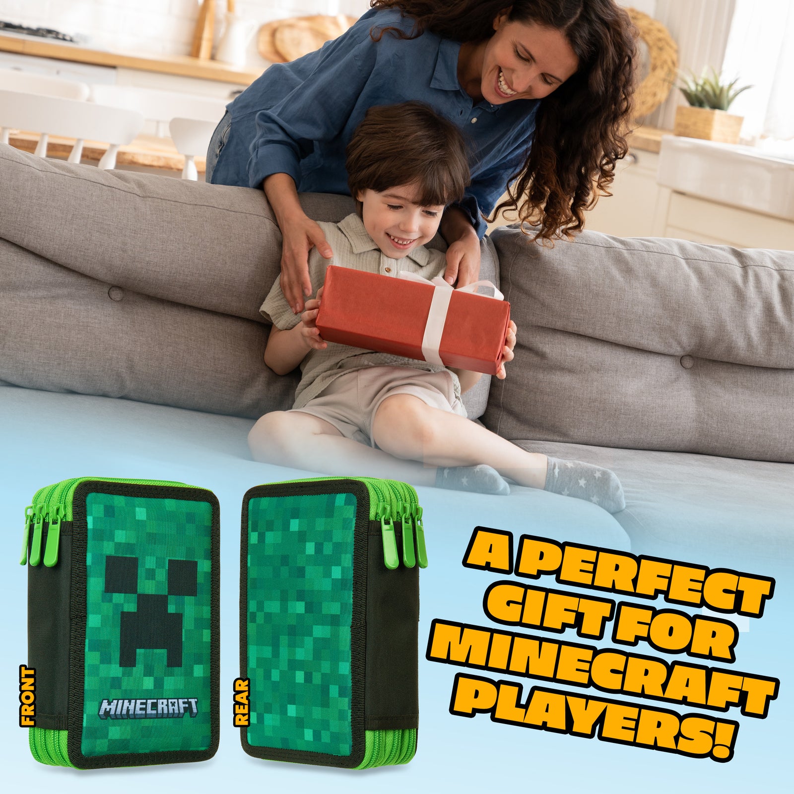 Minecraft Pencil Case Large Pencil Case 3 Compartments Filled with