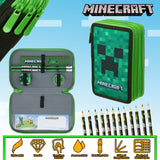 Minecraft Pencil Case -  Large Pencil Case 3 Compartments Filled with School Supplies - Get Trend