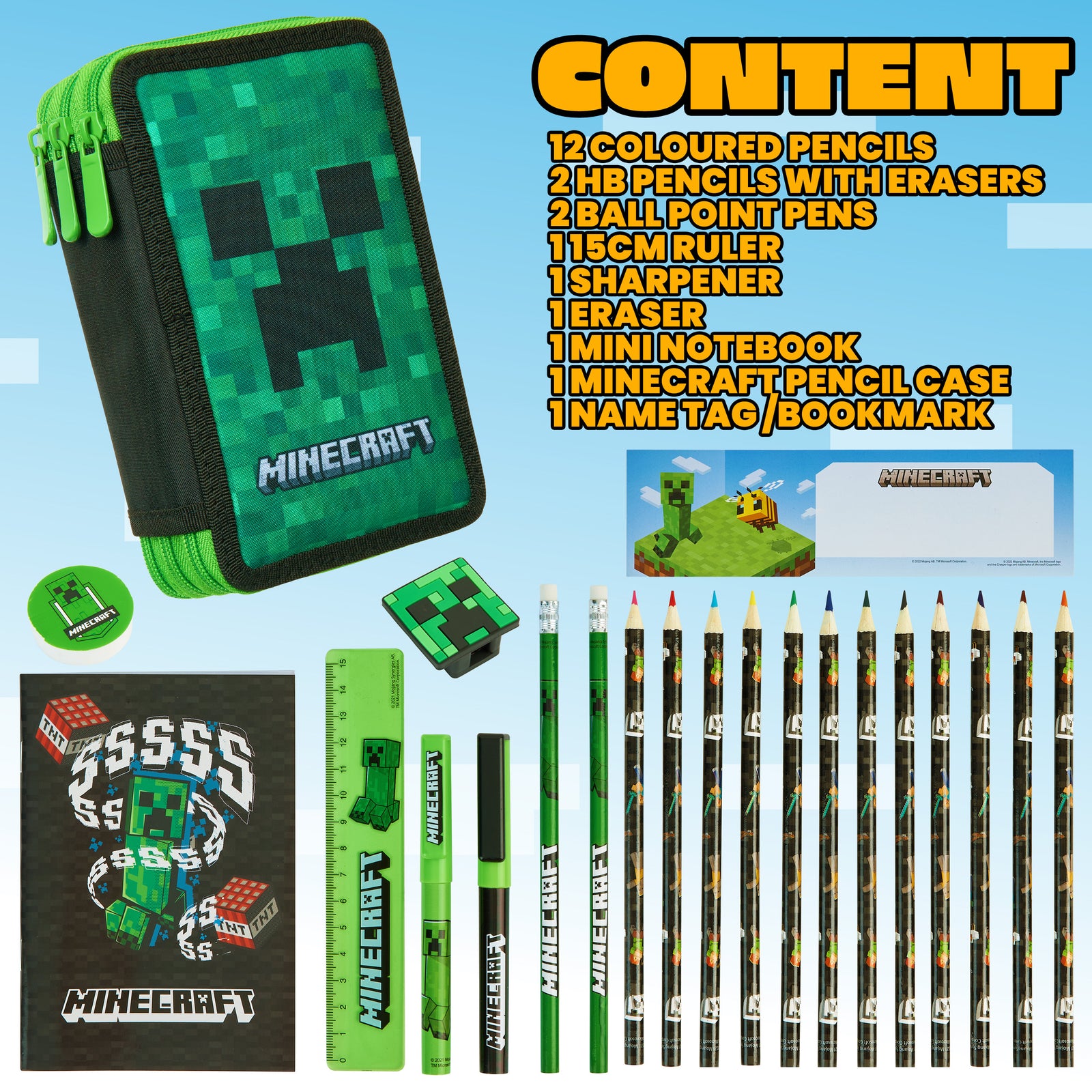 Minecraft Pencil Case Large Pencil Case 3 Compartments Filled with