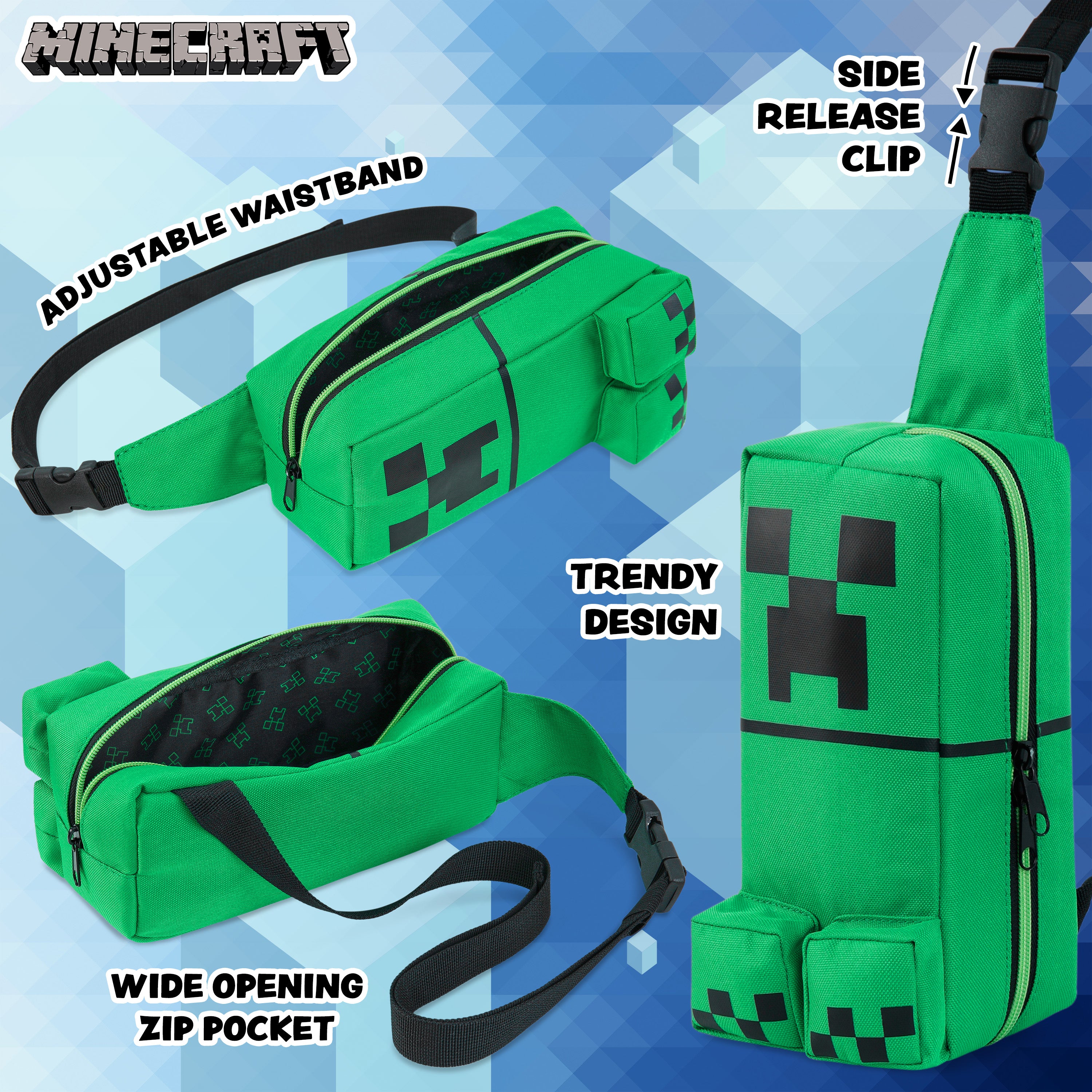 Minecraft Boys Crossbody Bag with Adjustable Strap - Gamer Gifts - Get Trend