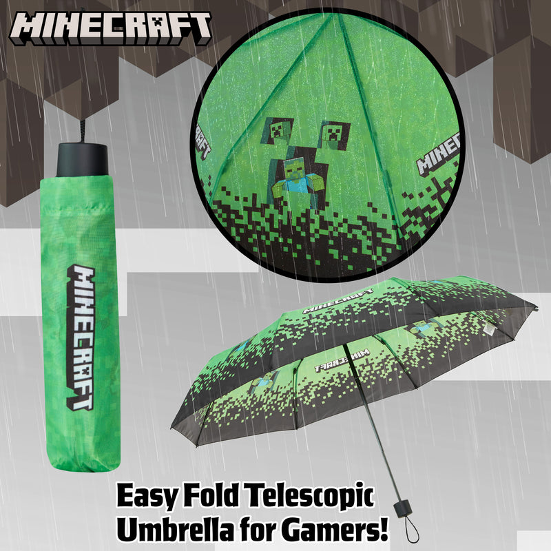 Minecraft Clear Dome Folding Umbrella for Kids - Telescopic, Windproof, Lightweight, and Fun Design - Ideal for Rainy Days - Get Trend