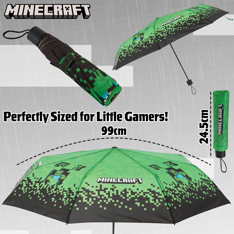 Minecraft Clear Dome Folding Umbrella for Kids - Telescopic, Windproof, Lightweight, and Fun Design - Ideal for Rainy Days